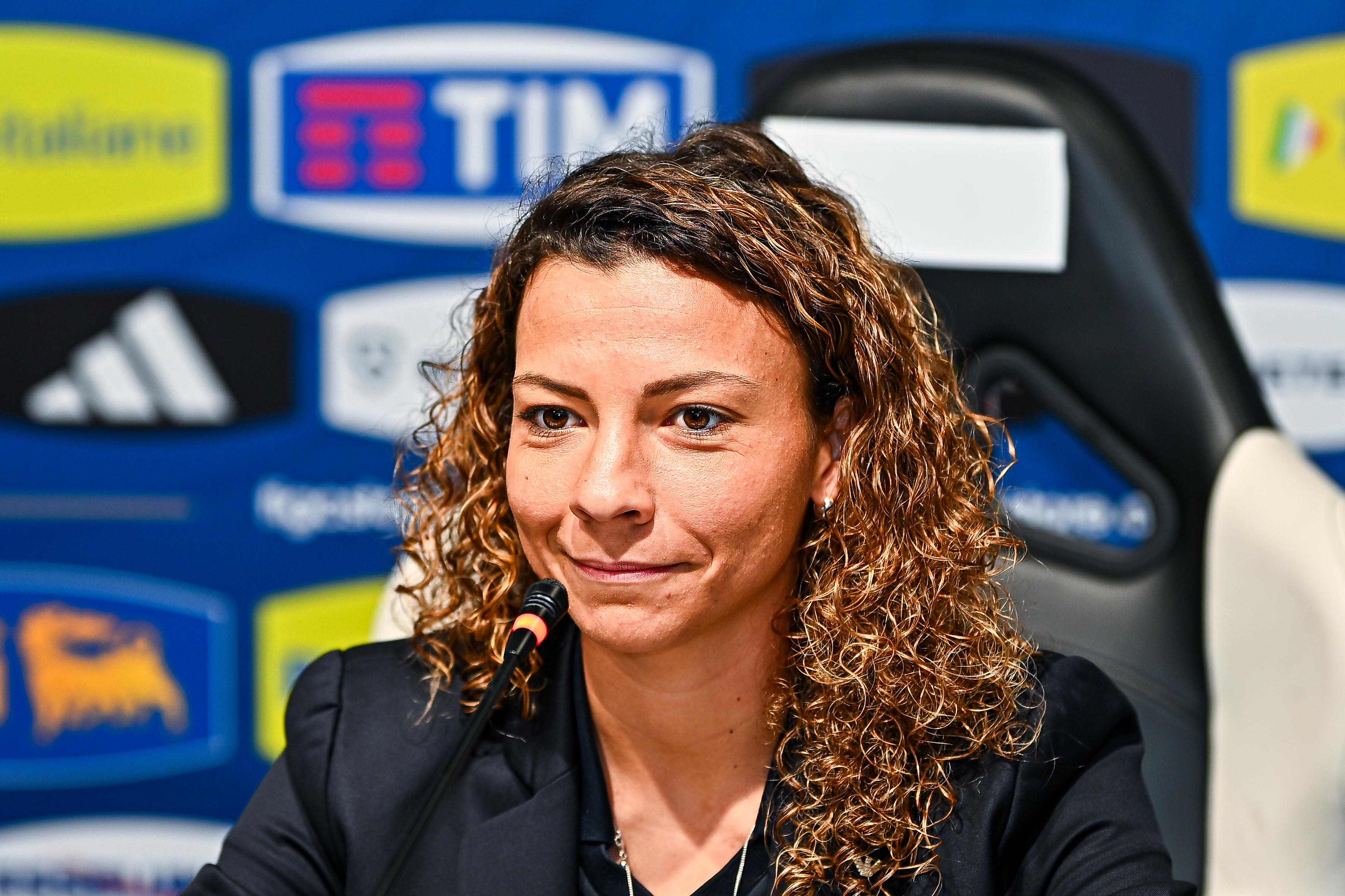 LA SPEZIA, ITALY - FEBRUARY 24: Arianna Caruso of Italy attends a press conference at Stadio Alberto Picco on February 24, 2025 in La Spezia, Italy. (Photo by Simone Arveda - FIGC/FIGC via Getty Images)