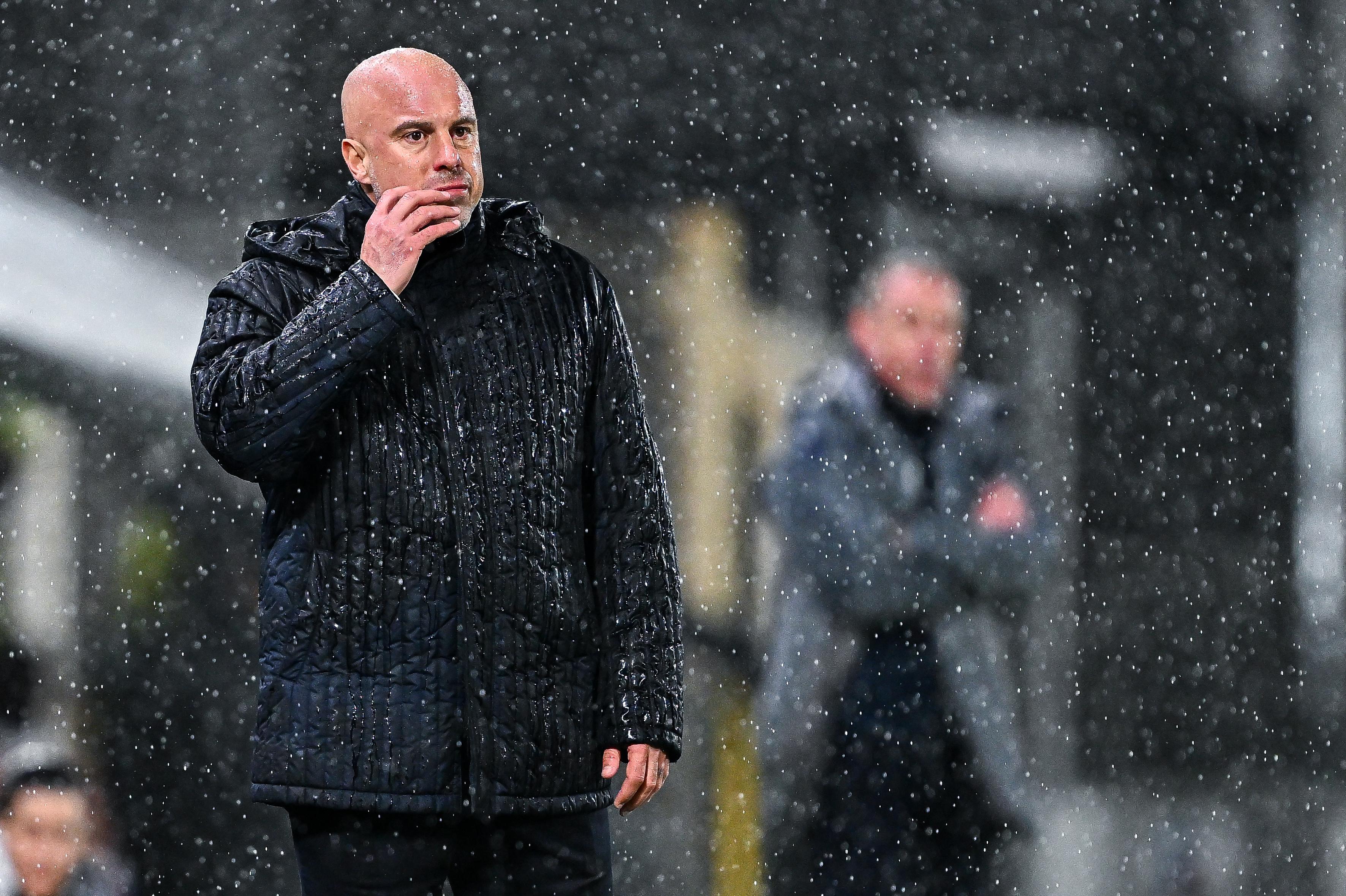LA SPEZIA, ITALY - FEBRUARY 25: Andrea Soncin, head coach of Italy, reacts during the UEFA Women's Nations League 2024/25 Grp A4 MD2 match between Italy and Denmark at Stadio Alberto Picco on February 25, 2025. (Photo by Simone Arveda - FIGC/FIGC via Getty Images)