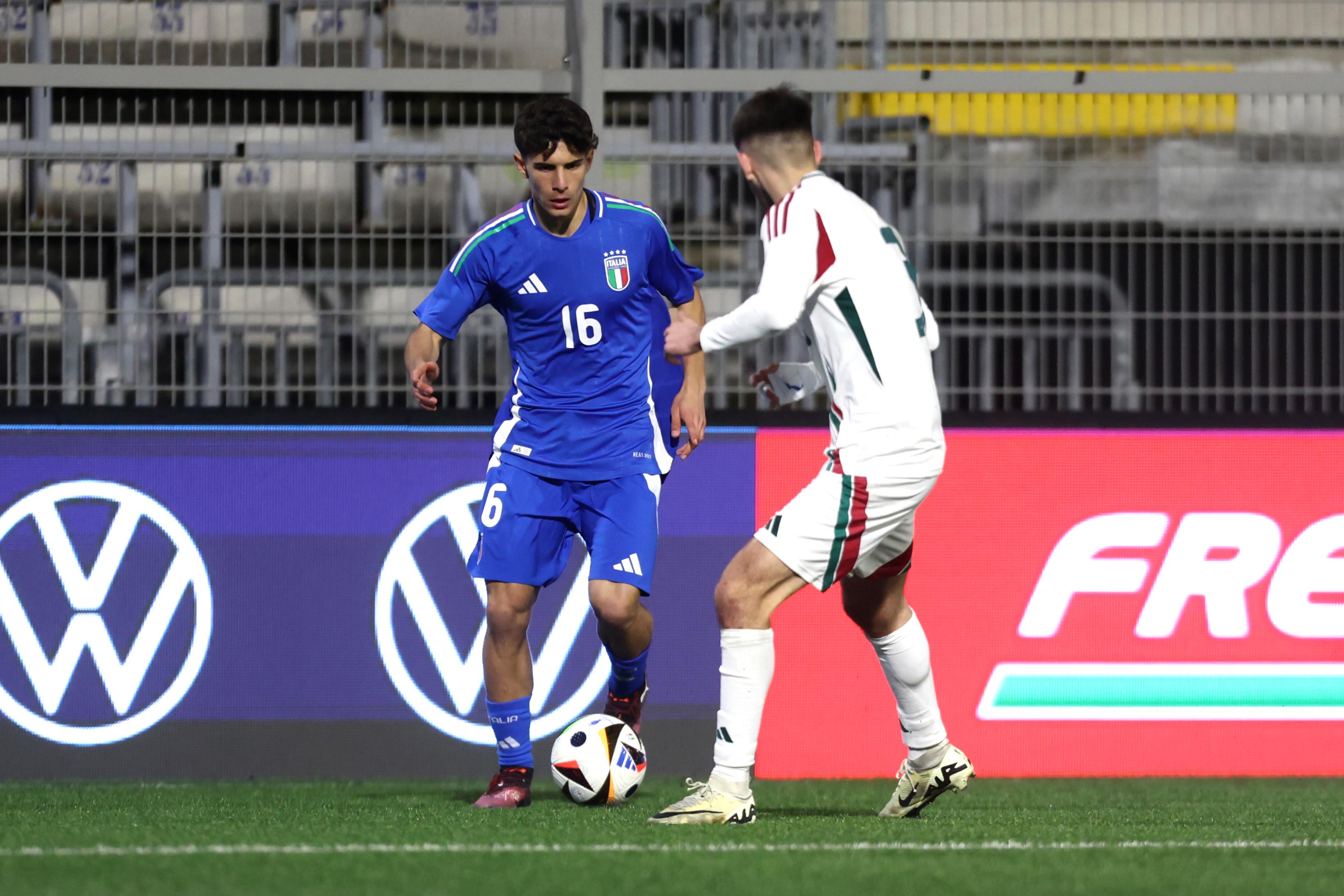 POTENZA, ITALY - FEBRUARY 26: Giacomo Arduini of Italy U18 during the International Friendly match between Italy U18 and Hungary U18 at Stadio Alfredo Viviani on February 26, 2025 in Potenza, Italy. (Photo by FIGC/FIGC via Getty Images)