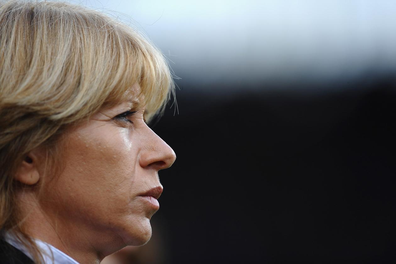 BOCHUM, GERMANY - JUNE 30: Carolina Morace of Canada looks on during the FIFA Women\\'s World Cup 2011 Group A match between Canada and France at the Fifa Womens World Cup Stadium on June 30, 2011 in Bochum, Germany.  (Photo by Laurence Griffiths - FIFA/FIFA via Getty Images)