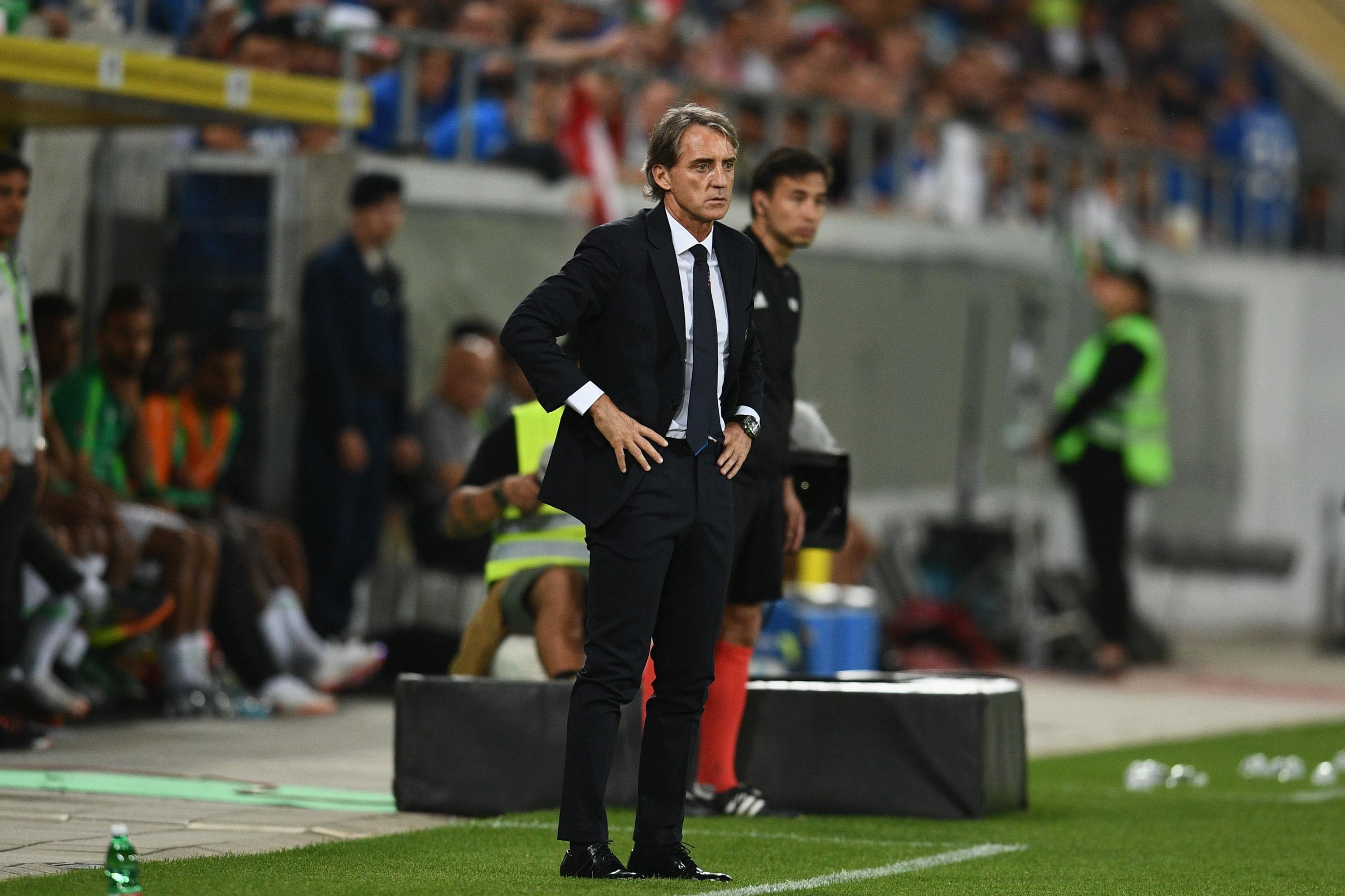 ST GALLEN, SWITZERLAND - MAY 28:  Head coach of Italy Roberto Mancini reacts during the International Friendly match between Saudi Arabia and Italy on May 28, 2018 in St Gallen, Switzerland.  (Photo by Claudio Villa/Getty Images)