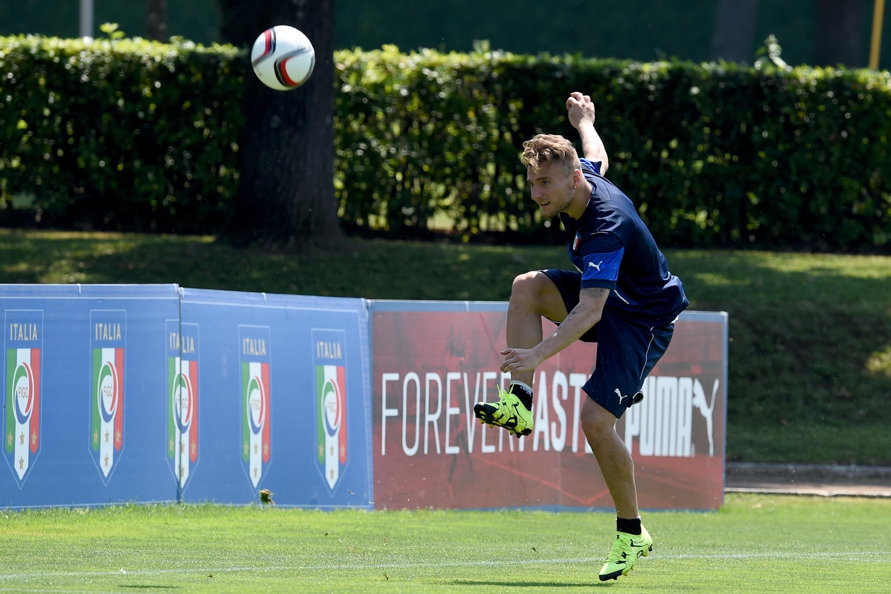 FLORENCE, ITALY - JUNE 08: Ciro Immobile in action during an Italy training session at Coverciano on June 8, 2015 in Florence, Italy. (Photo by Claudio Villa/Getty Images)
