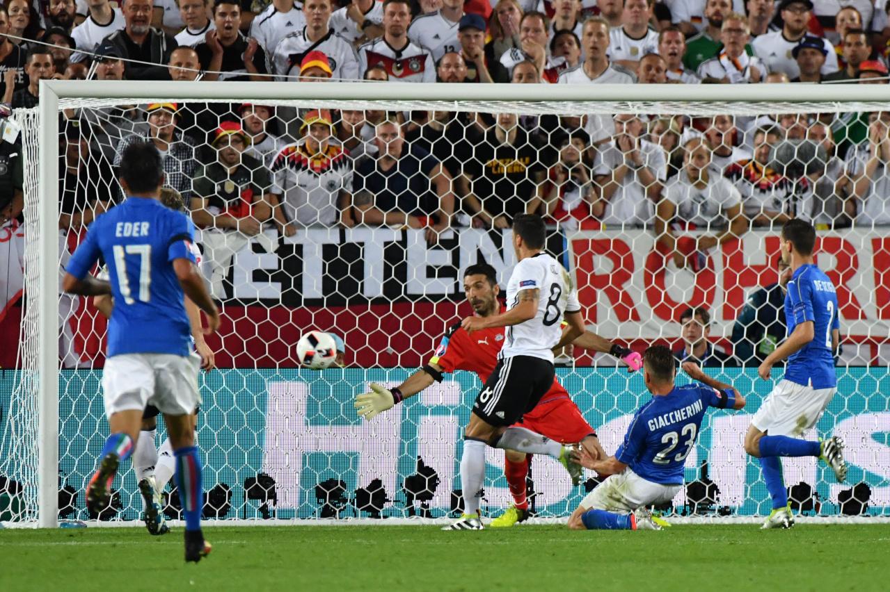 A view of the action between Germany and Italy during their UEFA Euro 2016 Quarter-final match