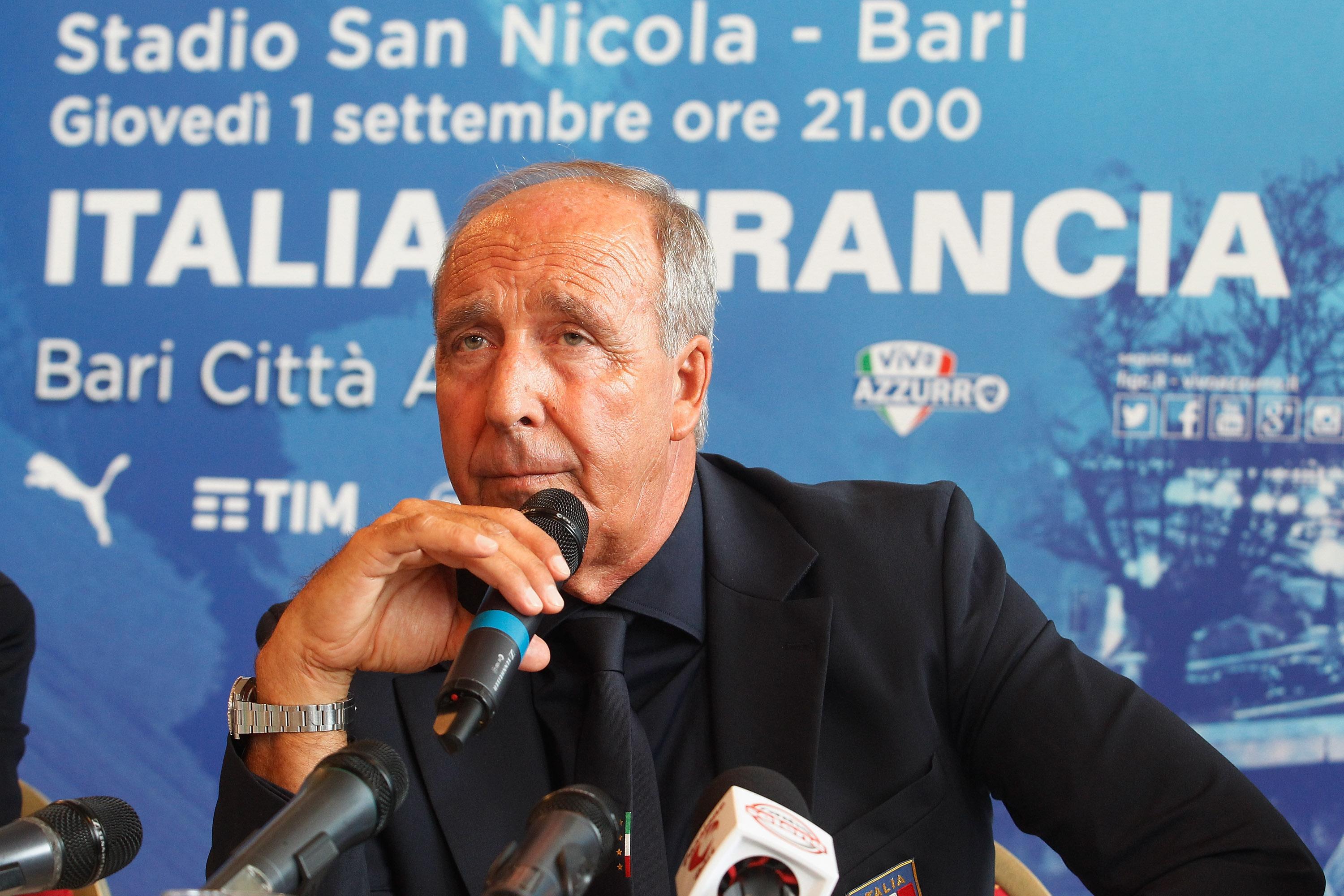 Head coach of Italy Giampiero Ventura attends at italian football federation press conference on August 23, 2016 in Bari, Italy. *** Local Caption *** Giamoiro Ventura