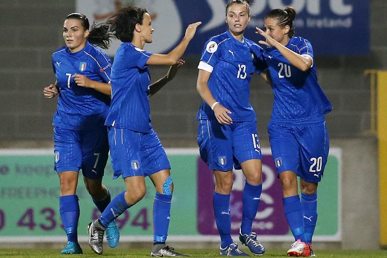 Press Eye Belfast - Northern Ireland 16th September 2016\\r\\rUEFA Women\\'s European Championships Qualifying Group 6.  Northern Ireland Vs Italy at Mourneview Park, Lurgan.  Italy celebrate after scoring to make it 0-1. \\r\\r\\rPicture by Jonathan Porter/Press Eye