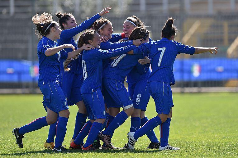 RAVENNA, ITALY - MARCH 20:  Sofia Cantore of Italy celebrates after scoring the goal 2-2 during the UEFA European Women\\'s Under-17 Championship Elite Round match between Italy and Finland at Stadio Bruno Benelli on March 20, 2016 in Ravenna, Italy.  (Photo by Giuseppe Bellini/Getty Images)