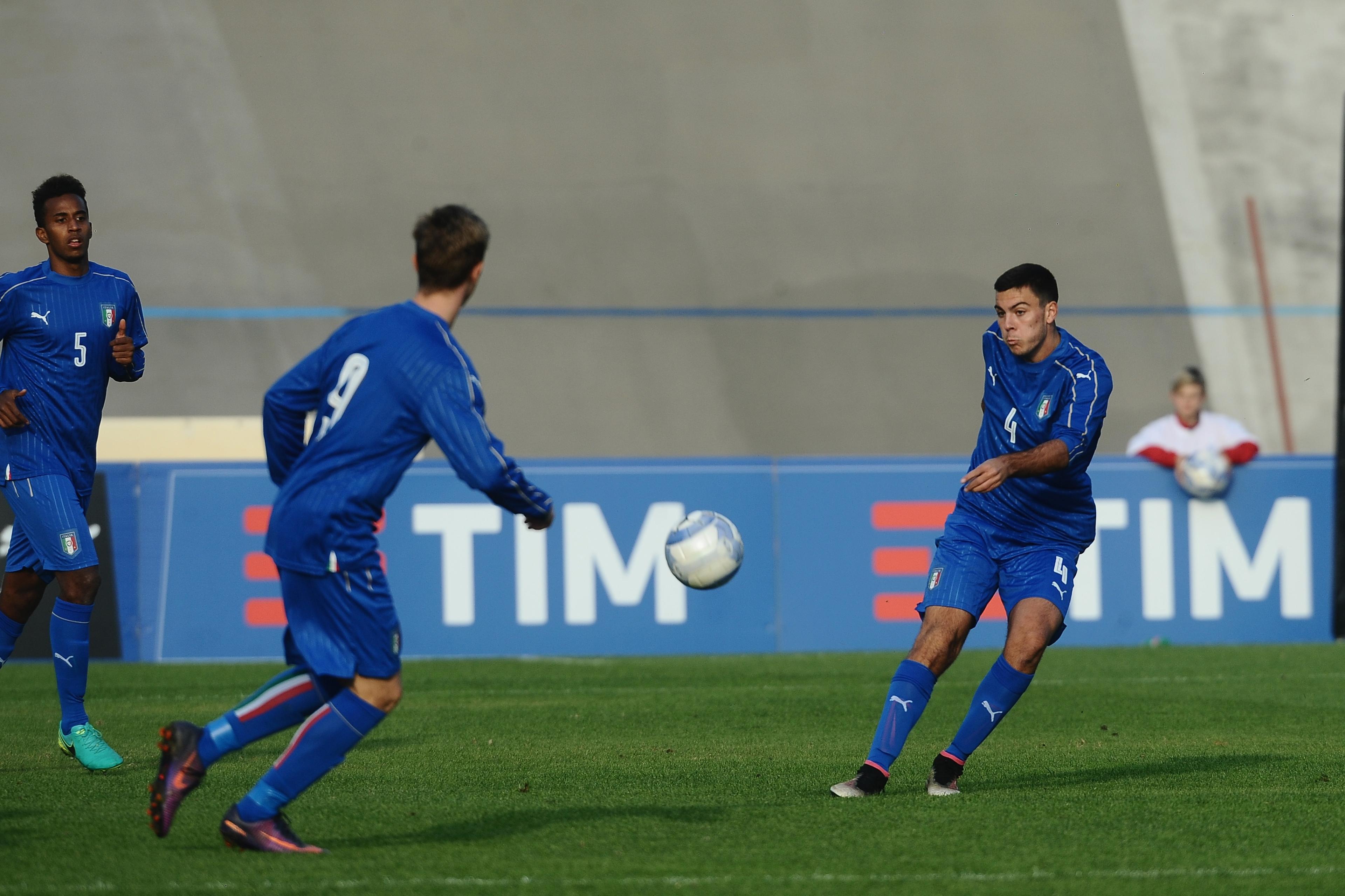 FORLI, ITALY - NOVEMBER 10: Simone Pontisso of Italy in action during the Four Nations tournament match between Italy U20 and Germany U20 on November 10, 2016 in Forli, Italy.  (Photo by Roberto Serra/Iguana Press/Getty Images)