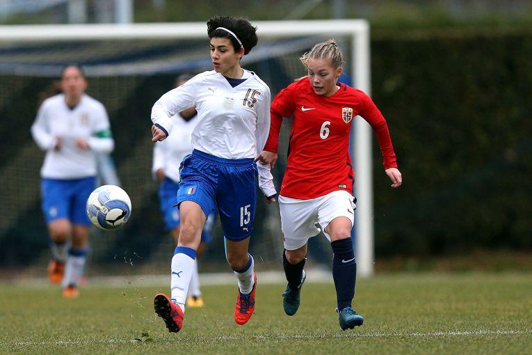 FLORENCE, ITALY - JANUARY 13: Elisa Farris of Italy U16 in action during Italy U16 v Norway U16 International Friendly at Coverciano on January 13, 2017 in Florence, Italy.  (Photo by Gabriele Maltinti/Getty Images)