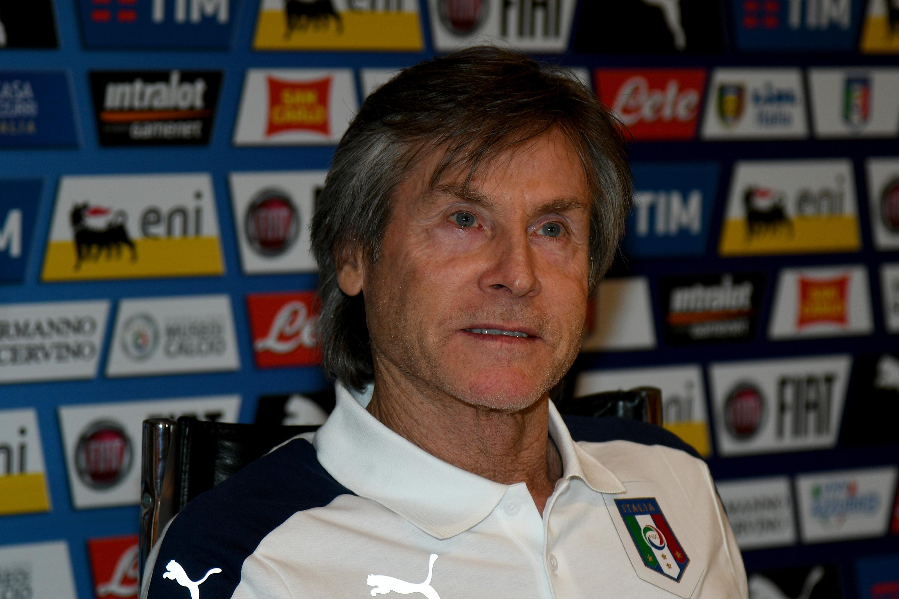 FLORENCE, ITALY - MAY 30:  Team Manager Italy Gabriele Oriali speaks with the media during the press conference at Coverciano at Coverciano on May 30, 2017 in Florence, Italy.  (Photo by Claudio Villa/Getty Images)