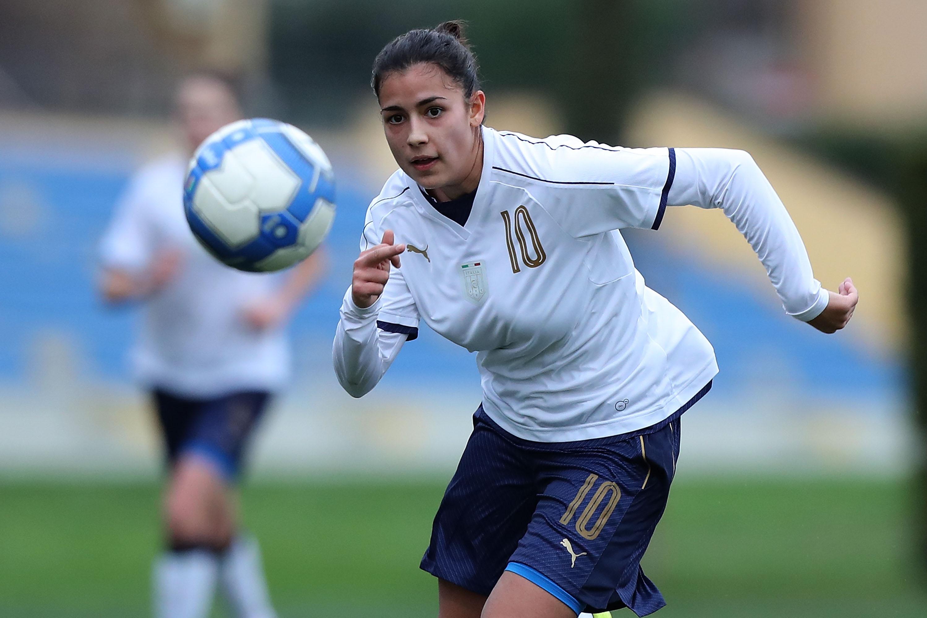 FLORENCE, ITALY - JANUARY 18: Melissa Bellucci of Italy U17 in action during the U17 friendly match between Italy U17 and Norway U17 at Coverciano on January 18, 2018 in Florence, Italy.  (Photo by Gabriele Maltinti/Getty Images)