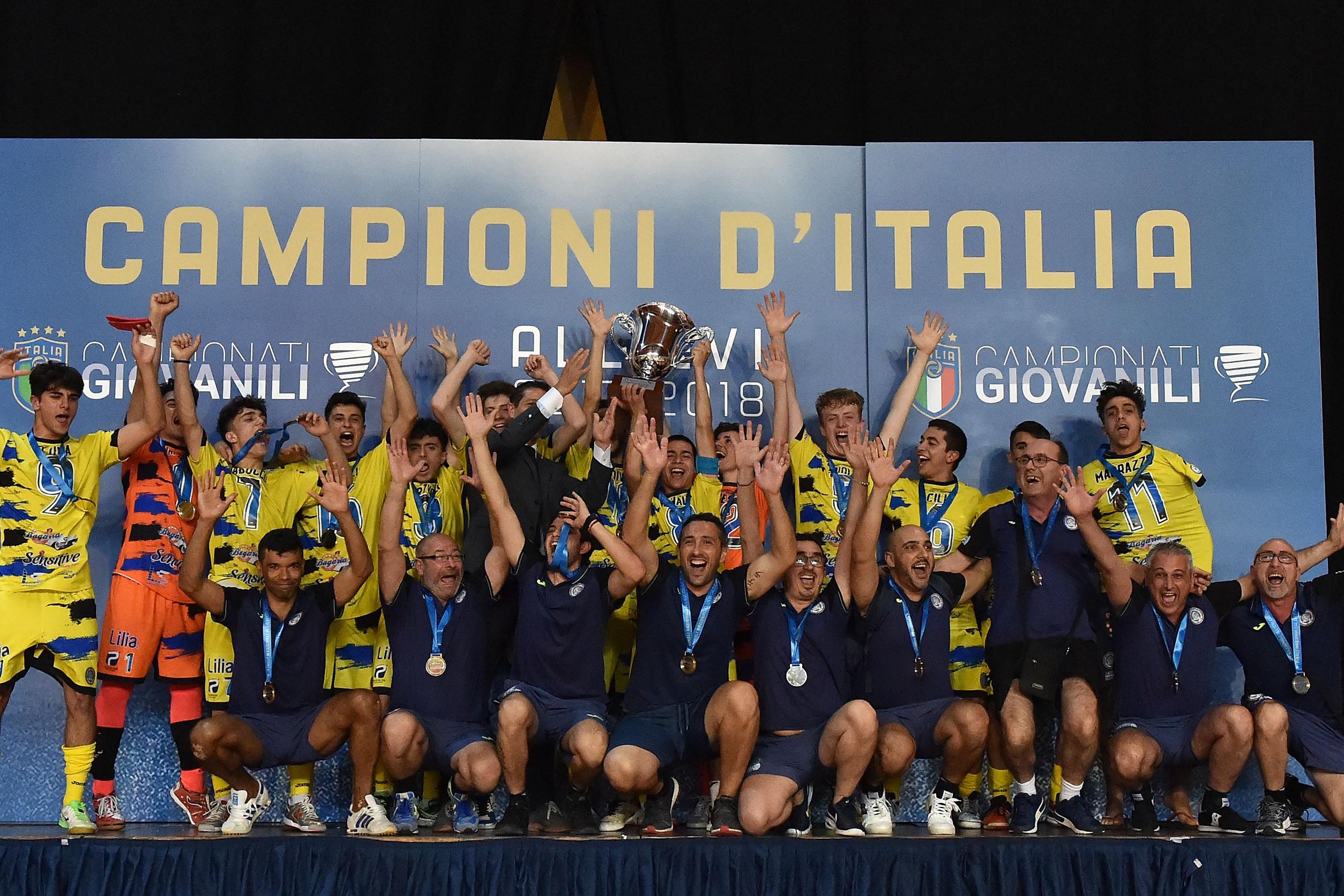 CESENA, ITALY - JUNE 03:  Team Acquaesapone 1 classified \"Allievi Calcio a 5\" of \"Finali Nazionali Allievi e Giovanissimi Calcio a Cinque\" Youth Soccer Tornament at Palazzetto Carisport on June 3, 2018 in Cesena, Italy.  (Photo by Giuseppe Bellini/Getty Images)