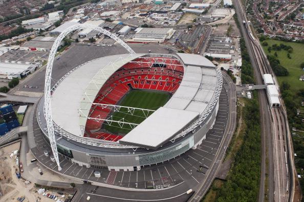 LONDON, ENGLAND - JULY 26:  Aerial view of Wembley Stadium which will host football events during the London 2012 Olympic Games on July 26, 2011 in London, England.  (Photo by Tom Shaw/Getty Images)