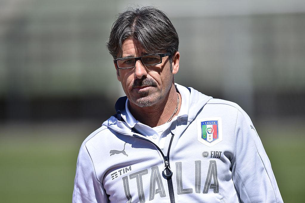 LEGNANO, ITALY - APRIL 27:  Italy U20 head coach Alberico Evani looks on prior to the match between Italy U20 and Denmark U20 on April 27, 2016 in Legnano, Italy.  (Photo by Valerio Pennicino/Getty Images)