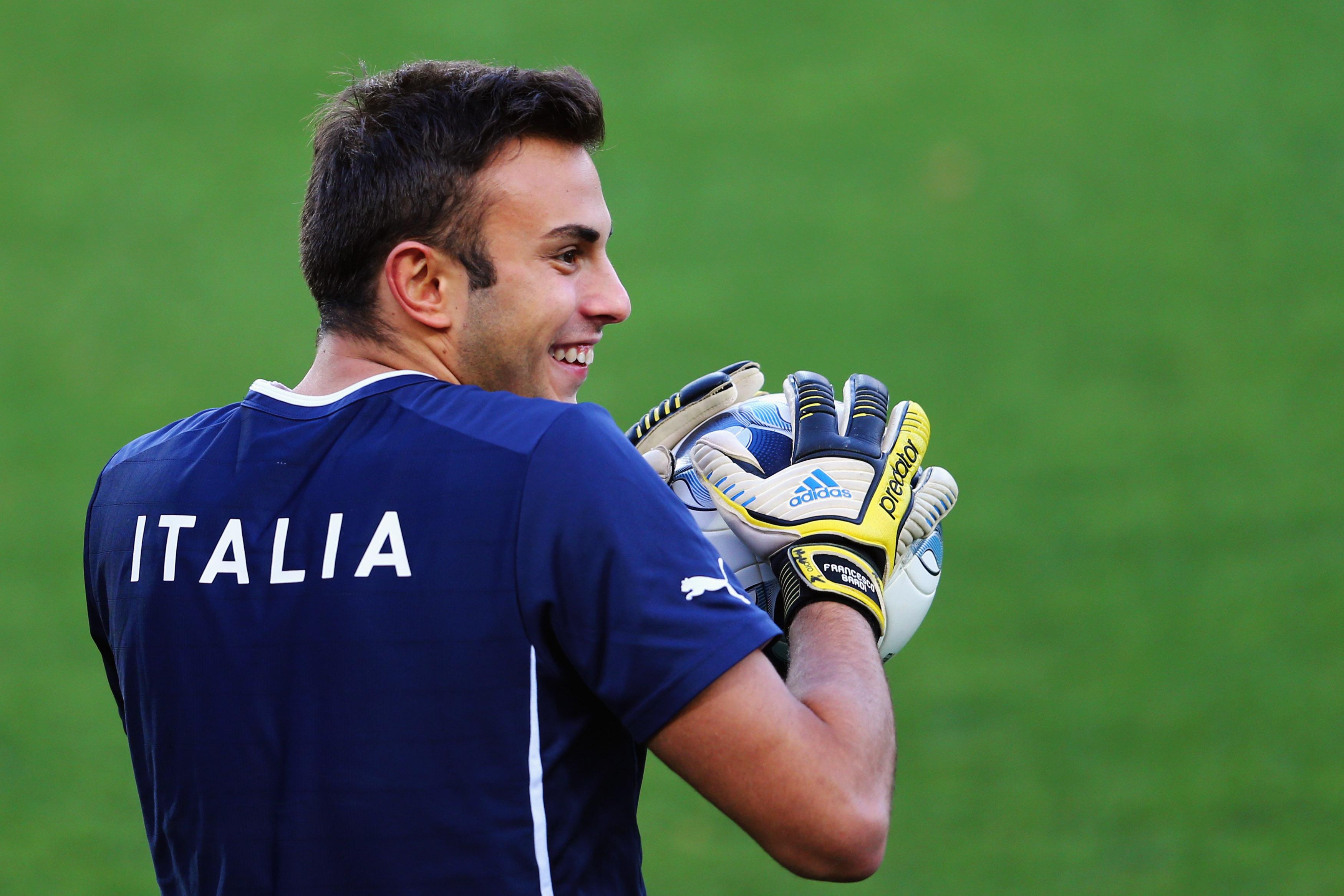 JERUSALEM, ISRAEL - JUNE 17:  Goalkeeper Francesco Bardi holds a ball during an Italy U21 training session at Teddy Stadium ahead of their UEFA European U21 Championship final match against Spain on June 17, 2013 in Jerusalem, Israel.  (Photo by Alex Grimm/Getty Images)