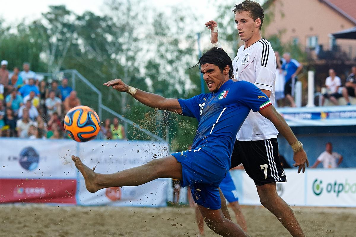 SIOFOK, HUNGARY - AUGUST 09: Euro Beach Soccer League Siofok 2014 at Balaton Lake on August 09, 2014 in Siofok, Hungary. (Photo by Manuel Queimadelos)