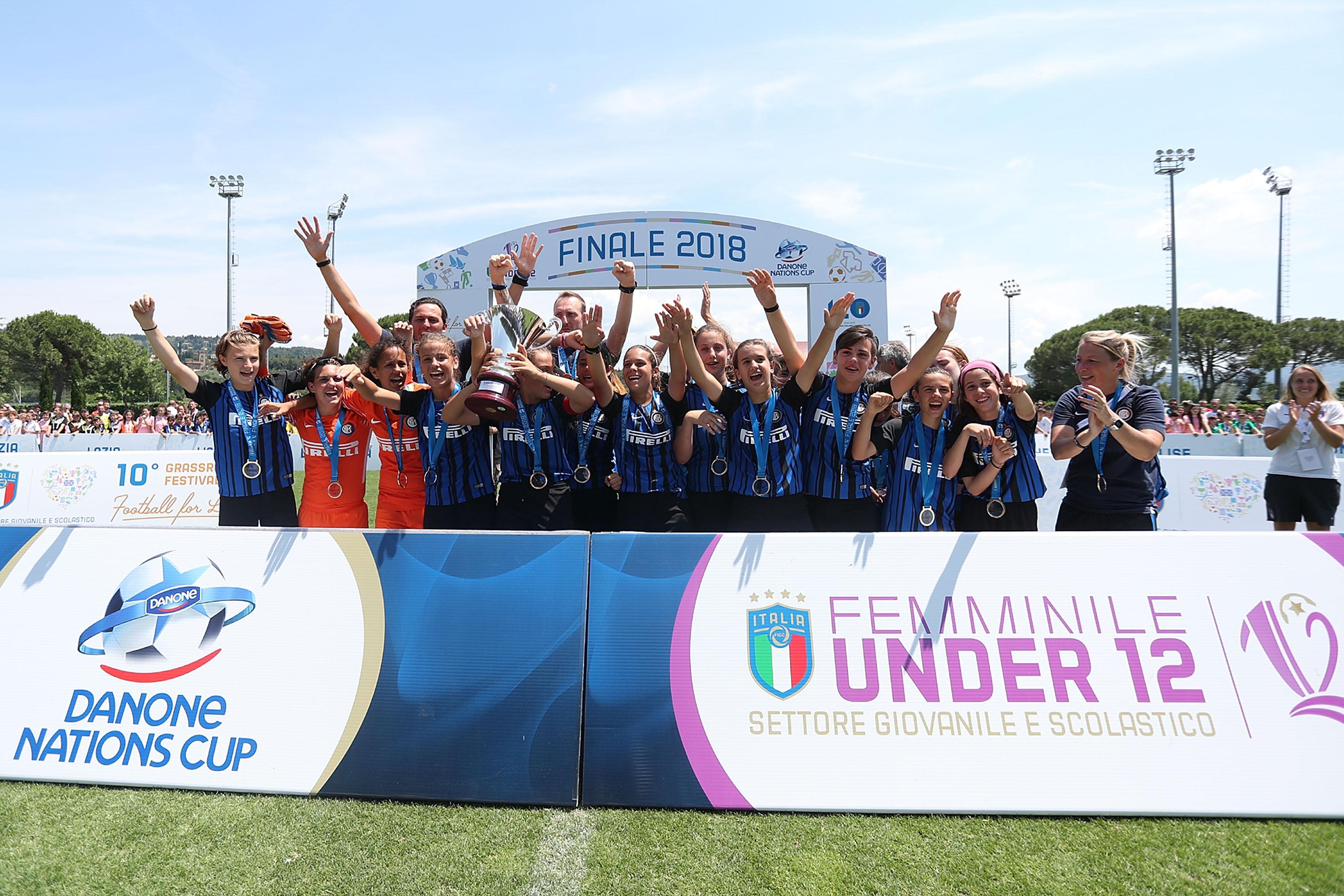 FLORENCE, ITALY - JUNE 17: FC Internazionele celebrates the victory during the Grassroot and U12 Danone Cup Final at Centro Tecnico Federale di Coverciano on June 17, 2018 in Florence, Italy.  (Photo by Gabriele Maltinti/Getty Images)