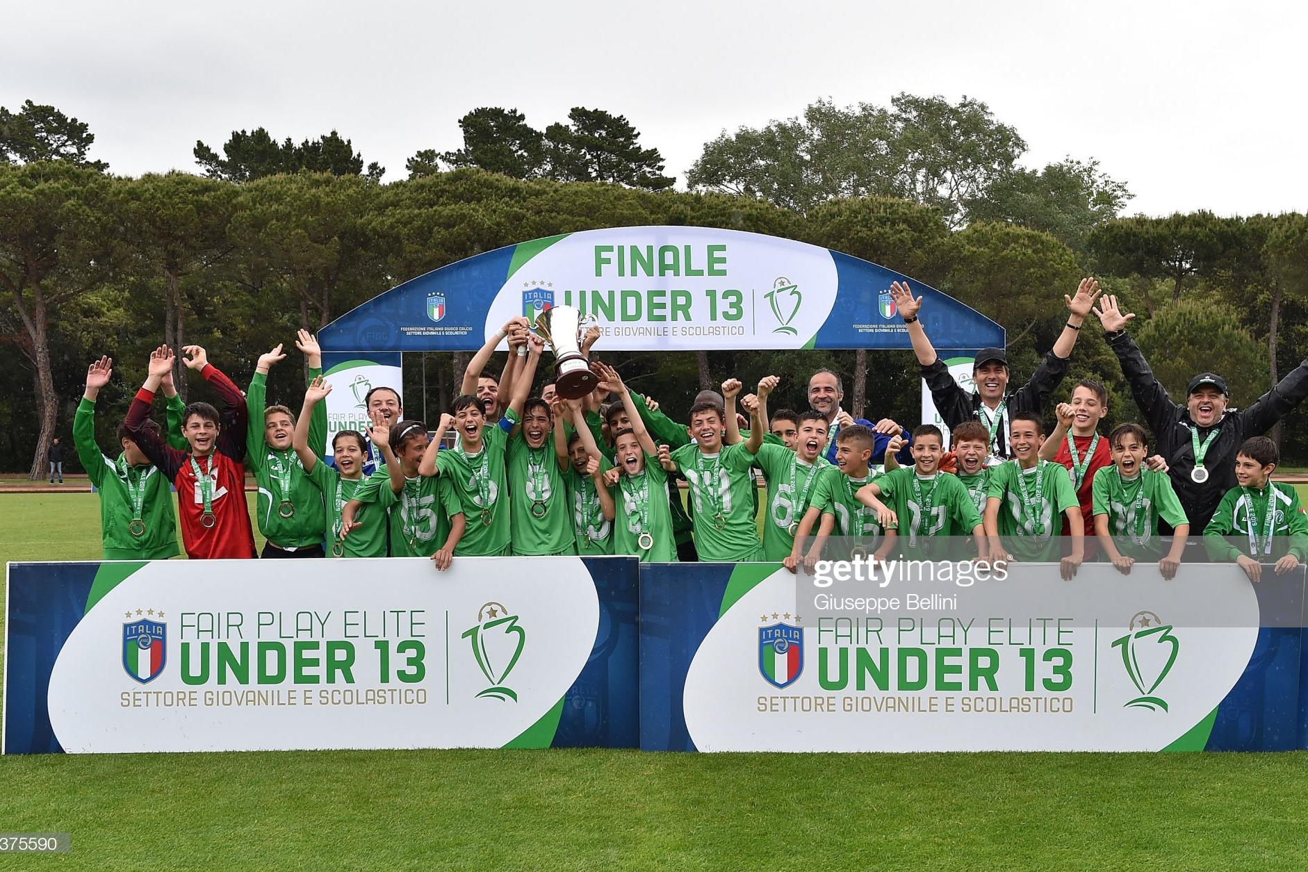 TIRRENIA, ITALY - MAY 26:  Team of Liventina winner of the tournament during U13 Elite Tournament Final on May 26, 2019 in Tirrenia, Italy.  (Photo by Giuseppe Bellini/Getty Images)