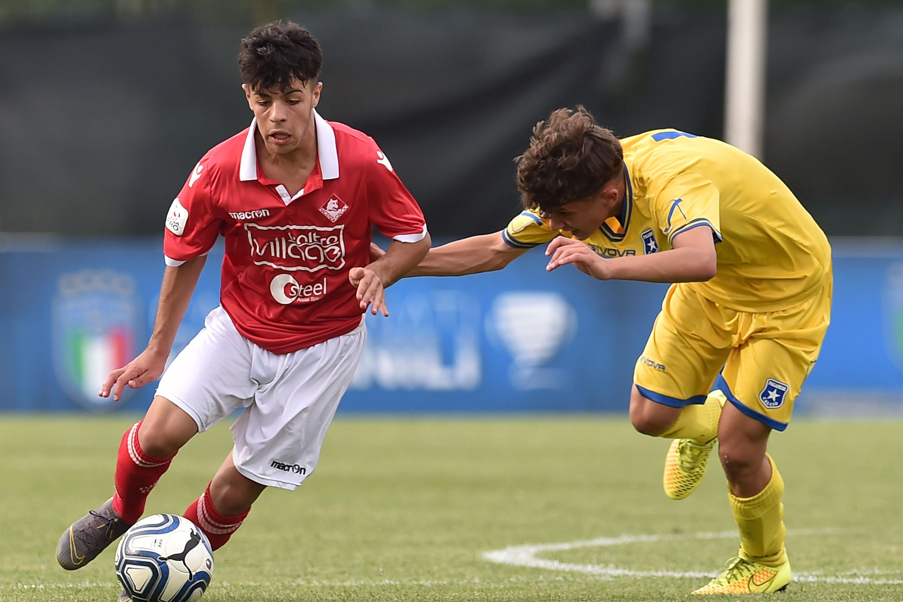 SANT\\'ARCANGELO DI ROMAGNA, ITALY - JUNE 14:  Player of Piacenza and player of Paganese in action during the Serie C Under 15 Playoff Final between Paganese U15 and Piacenza U15 at  Stadium Valentino Mazzola on June 14, 2019 in Sant\\'Arcangelo di Romagna, Italy.  (Photo by Giuseppe Bellini/Getty Images)