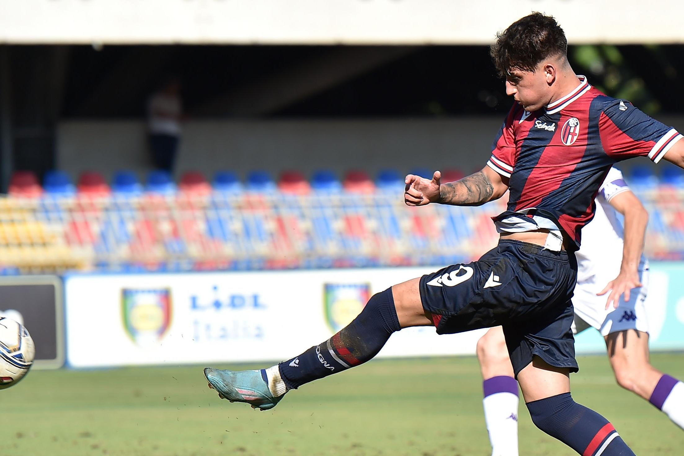 SAN BENEDETTO DEL TRONTO, ITALY - JUNE 16: Player of Bologna in action during the Serie A-B U18 Semifinals match between Bologna and Fiorentina at Stadio Riviera delle Palme on June 16, 2022 in San Benedetto del Tronto, Italy. (Photo by Giuseppe Bellini/Getty Images)