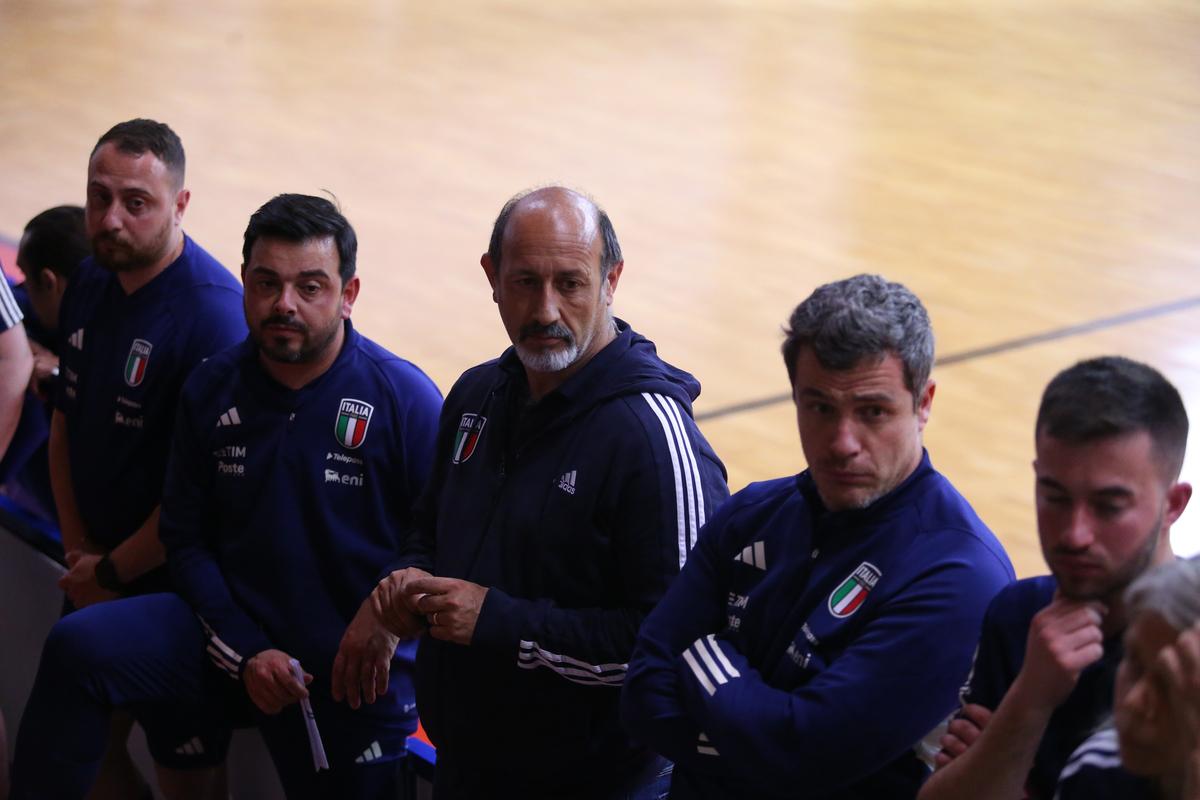 GENZANO DI ROMA, ITALY - MAY 05: Massimo Tell looks on during the FIGC futsal day at PalaCesaroni on May 05, 2023 in Genzano di Roma, Italy. (Photo by Paolo Bruno/Getty Images)