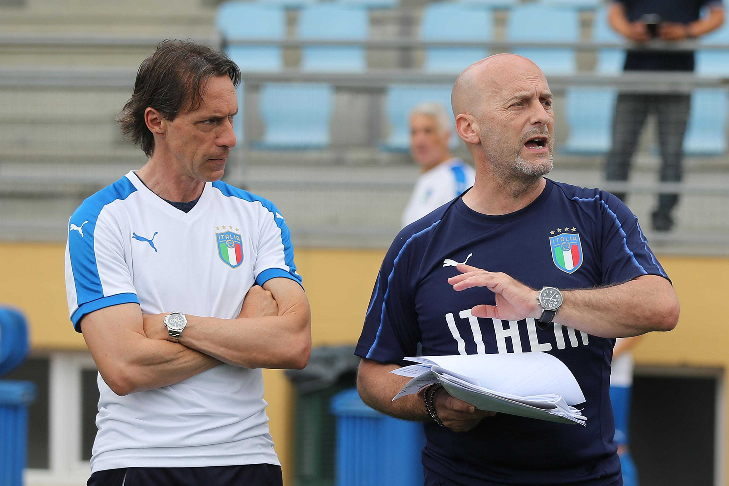FLORENCE, ITALY - JUNE 10: Enrico Chiesa and Bruno Redolfi of FIGC during the CFT Tournament Final at Centro Tecnico Federale di Coverciano on June 10, 2018 in Florence, Italy. (Photo by Gabriele Maltinti/Getty Images)