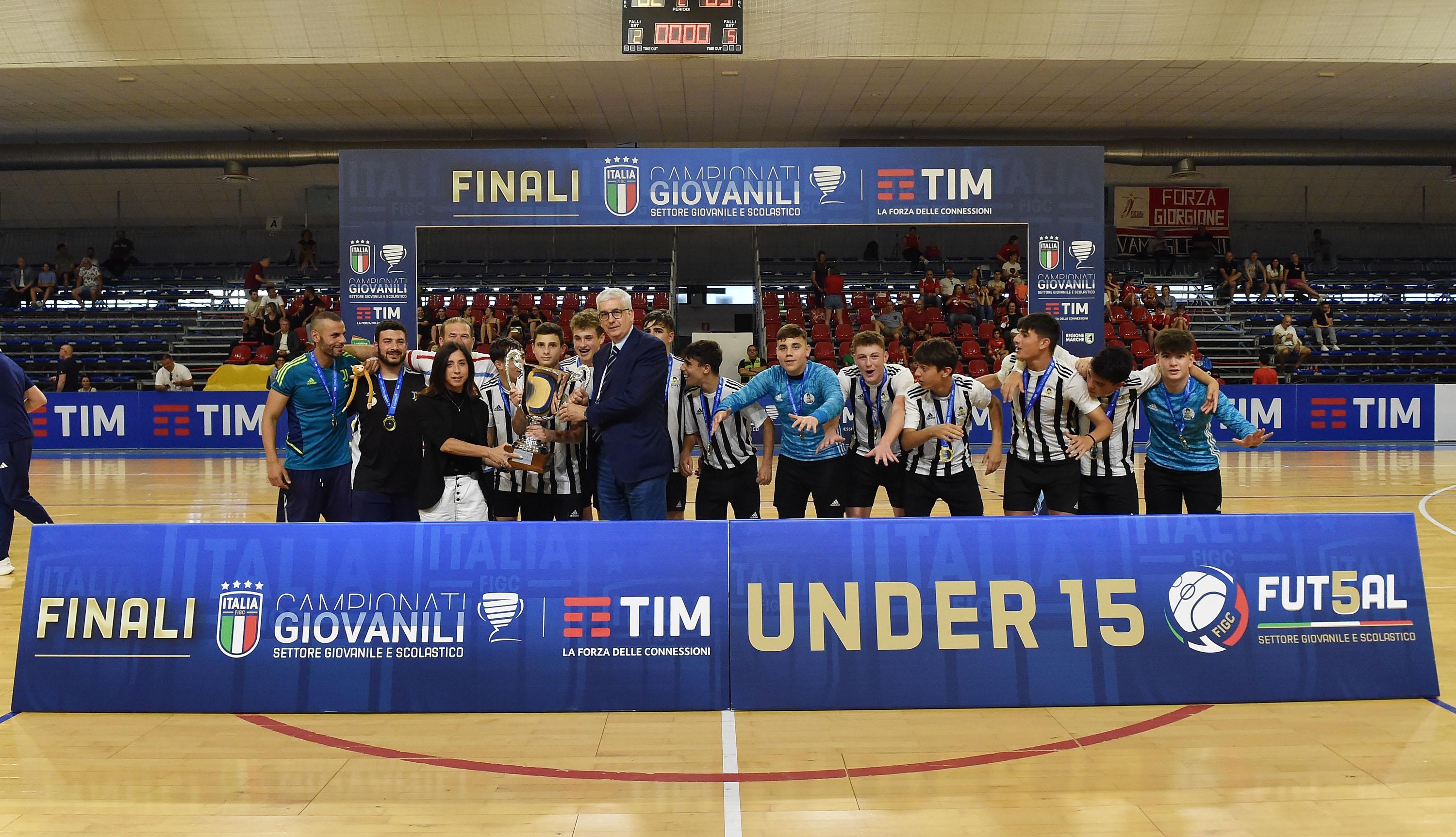 PESARO, ITALY - JUNE 03: Team of Segato U15 prima classificata, Campione d'Italia after the mach between Bologna U15 and Segato U15 at Palacampanara on June 3, 2023 in Pesaro, Italy. (Photo by Giuseppe Bellini/Getty Images)