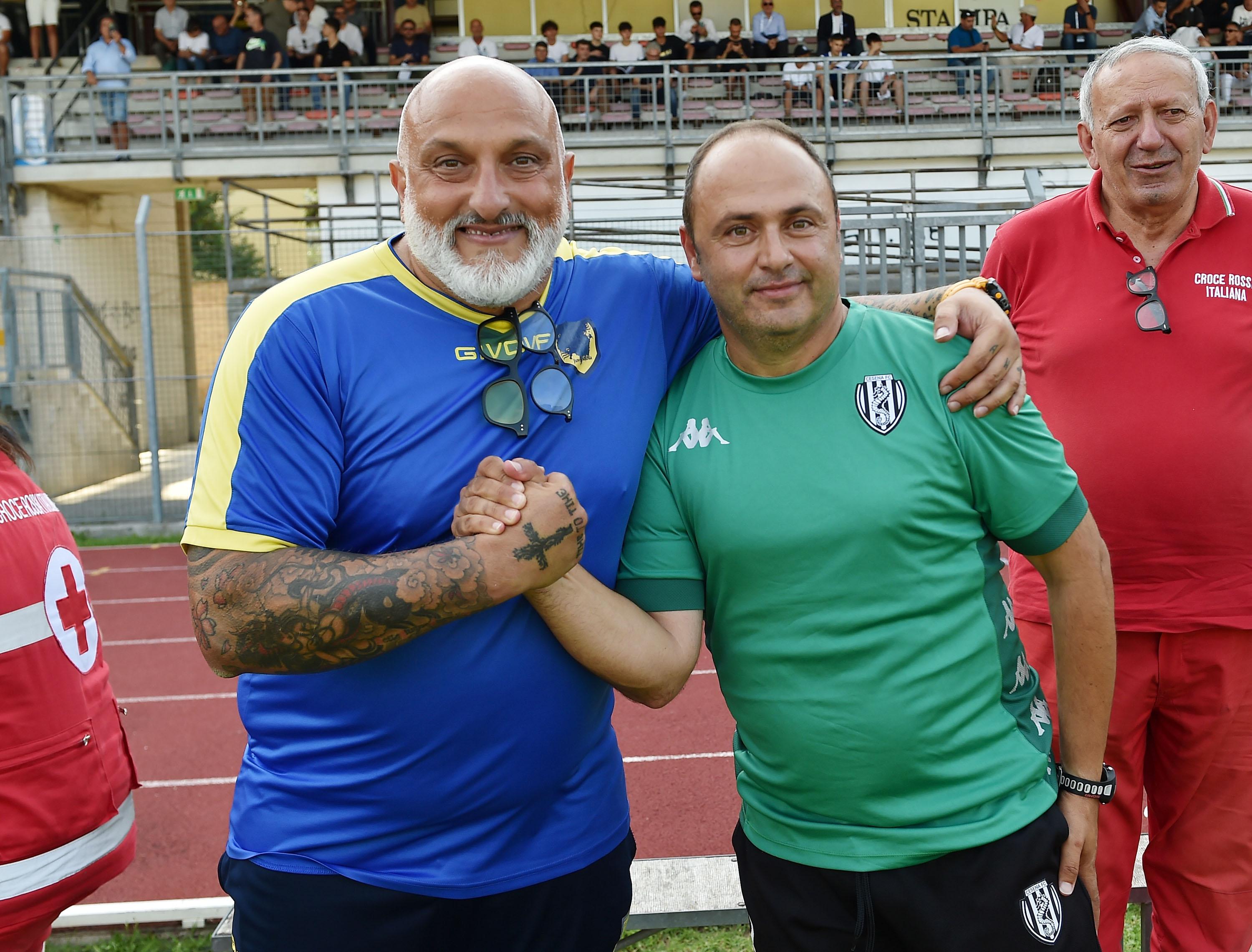 TOLENTINO, ITALY - JUNE 19: Vincenzo Di Pasquale head coach of Juve Stabia and Lorenzo Magii head coach of Cesena look on prior the Serie C U15 Final match between Cesena and Juve Stabia on June 19, 2023 in Tolentino, Italy. (Photo by Giuseppe Bellini/Getty Images) *** Local Caption *** Vincenzo Di PasqualeLorenzo Magii