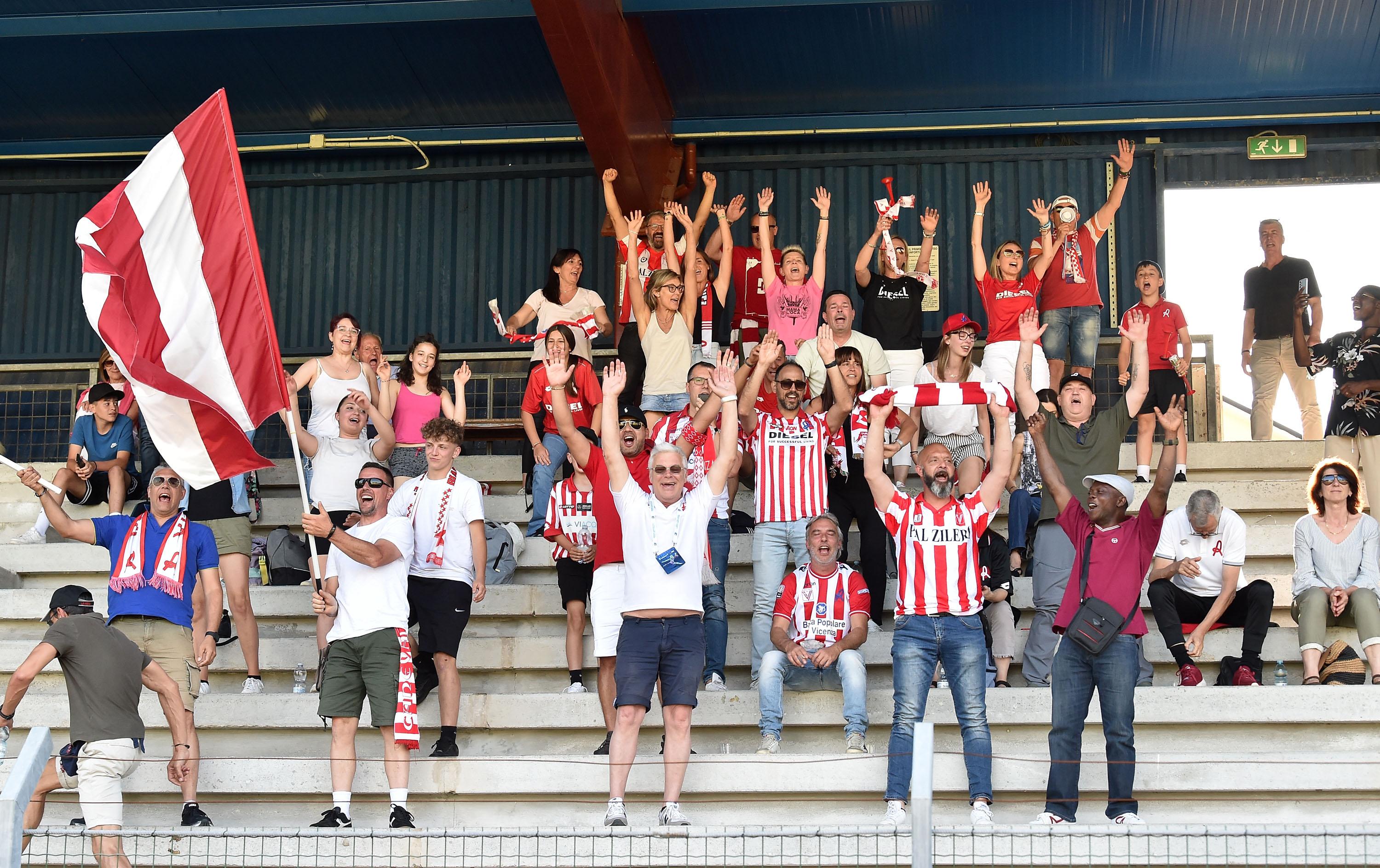 TOLENTINO, ITALY - JUNE 16: Fans of Vicenza during Serie C U16 Final match between Cesena and Vicenza on June 16, 2023 in Tolentino, Italy. (Photo by Giuseppe Bellini/Getty Images)