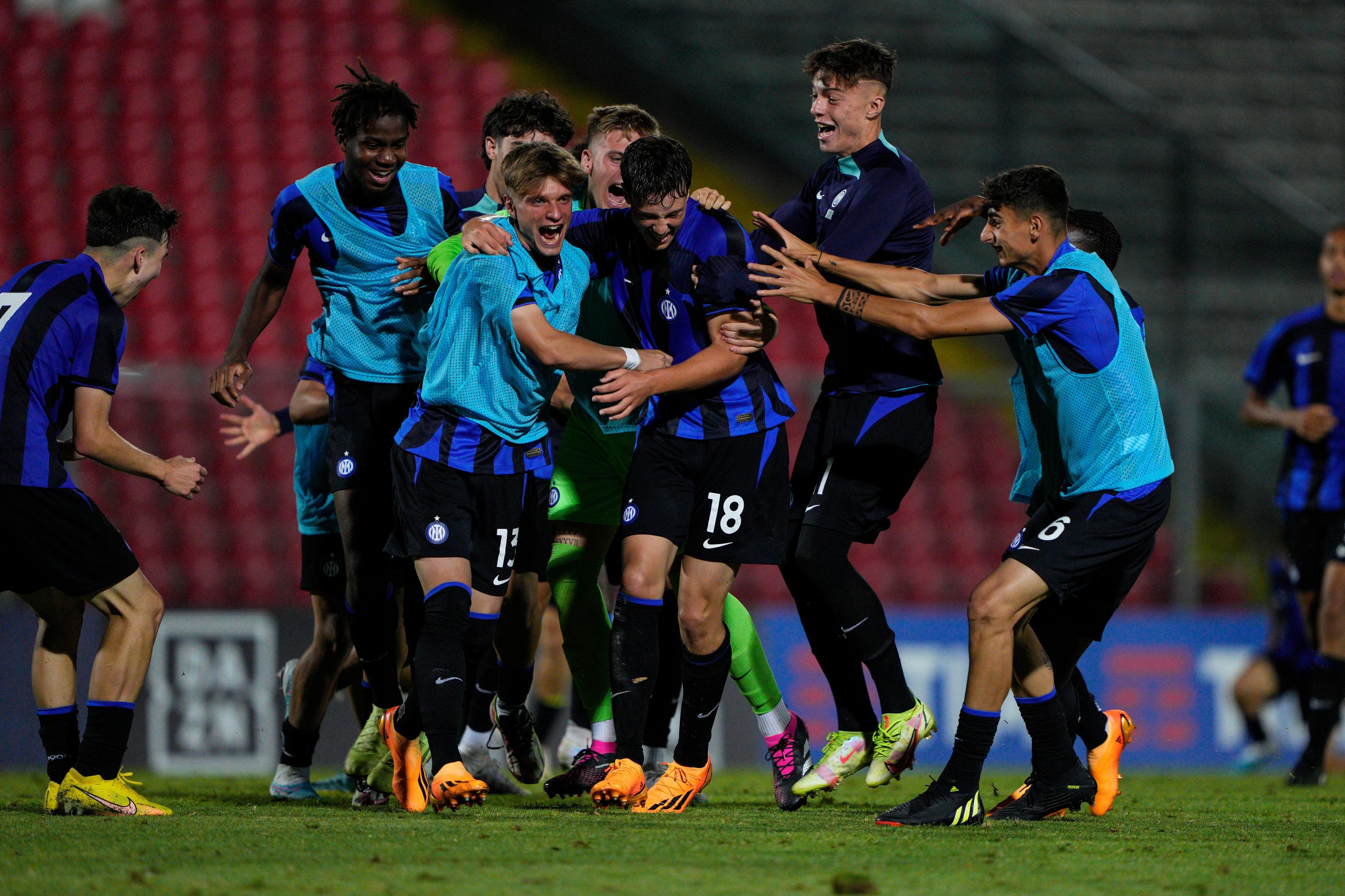 ANCONA, ITALY - JUNE 21: Matteo Lavelli of FC Internazionale U17 celebrate after scoring a goal during the Serie A e B U17 Semifinal match between FC Internazionale and ACF Fiorentina at Del Conero Stadium on June 21, 2023 in Ancona, Italy. (Photo by Danilo Di Giovanni/Getty Images)