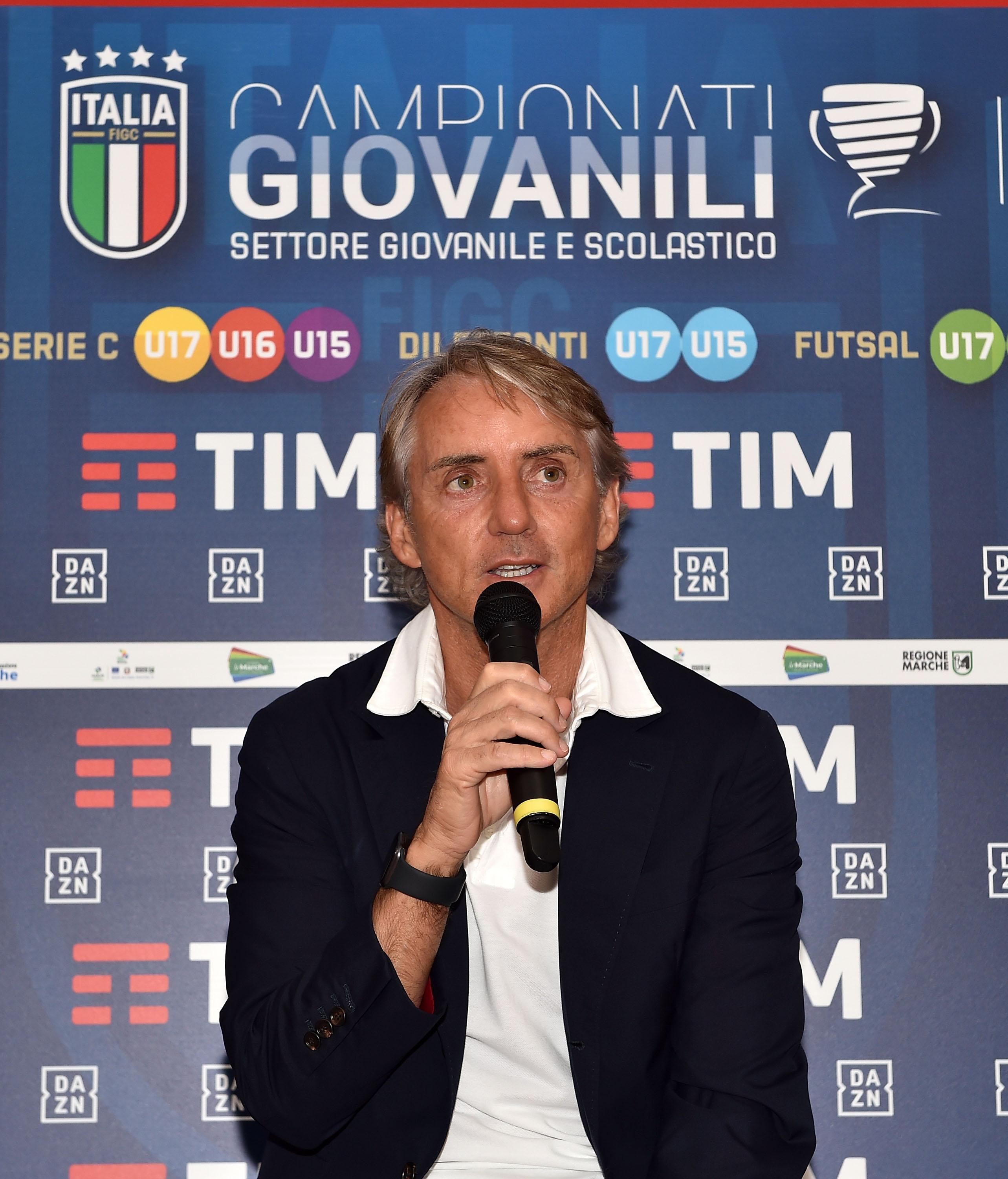 ANCONA, ITALY - JUNE 23: Robetro Mancini head coach of Italy during the U17 Serie A e B Final match between AS Roma and FC Internazionale at Del Conero Stadium on June 23, 2023 in Ancona, Italy. (Photo by Giuseppe Bellini/Getty Images) *** Local Caption *** Robetro Mancini