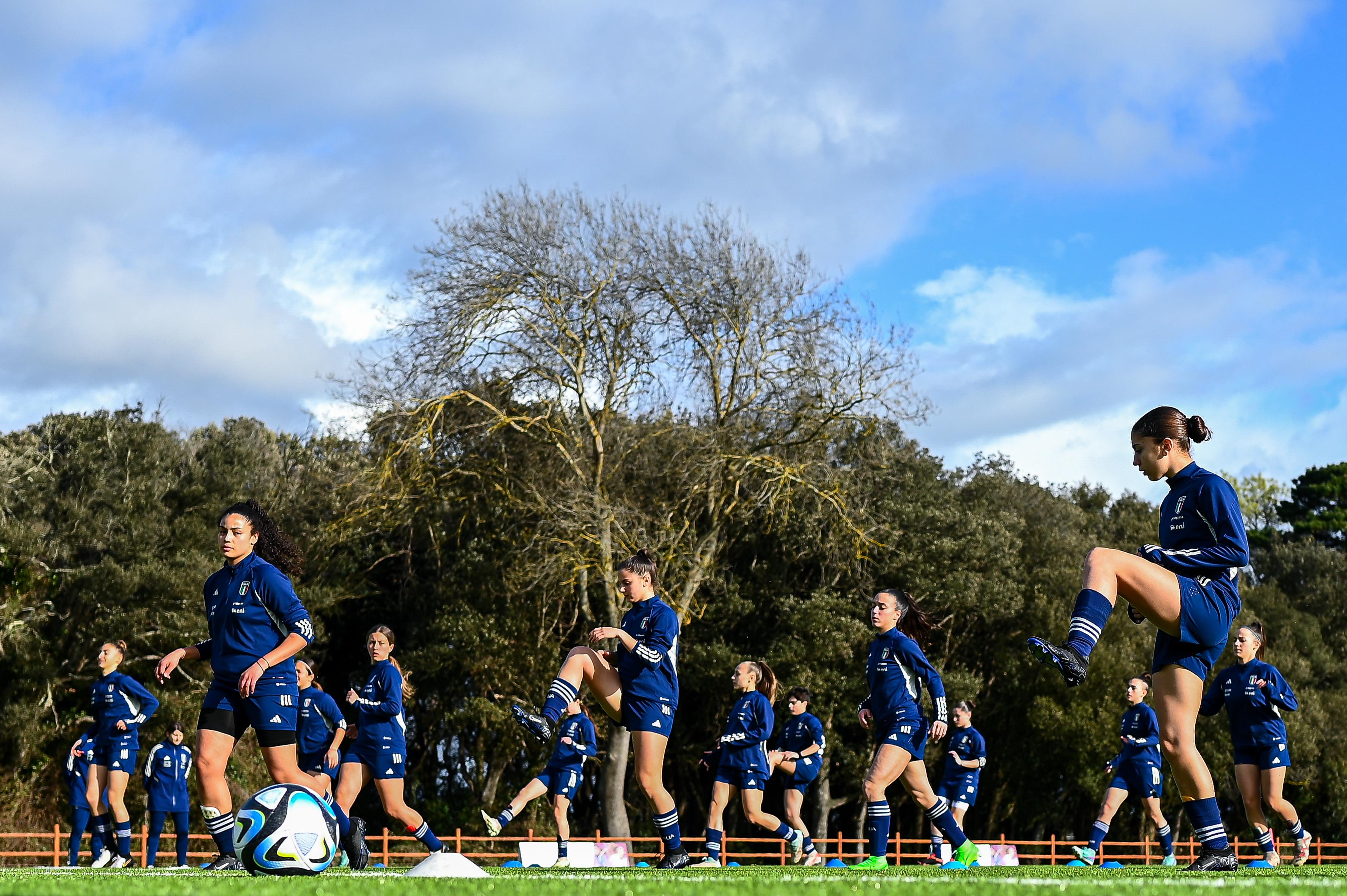 TIRRENIA, ITALY - MARCH 6: Action from a training session during the filming day with the Calcio+15 - WU15 for the UEFA Grassroots Awards 2024 at Centro Tecnico Tirrenia on March 6, 2024 in Tirrenia, Italy. (Photo by Simone Arveda - UEFA/UEFA via Getty Images)