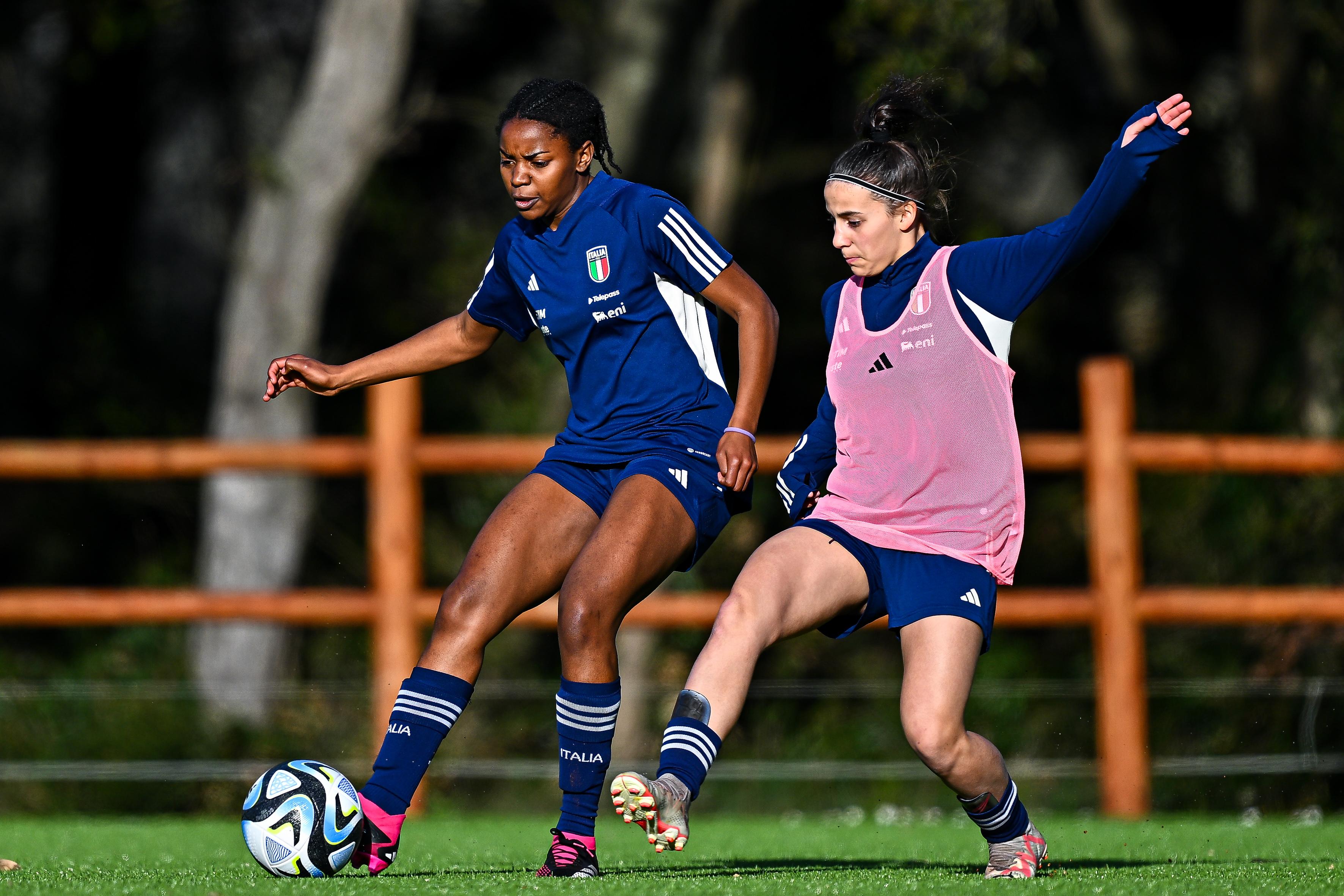 TIRRENIA, ITALY - MARCH 6: Action from a training session during the filming day with the Calcio+15 - WU15 for the UEFA Grassroots Awards 2024 at Centro Tecnico Tirrenia on March 6, 2024 in Tirrenia, Italy. (Photo by Simone Arveda - UEFA/UEFA via Getty Images)