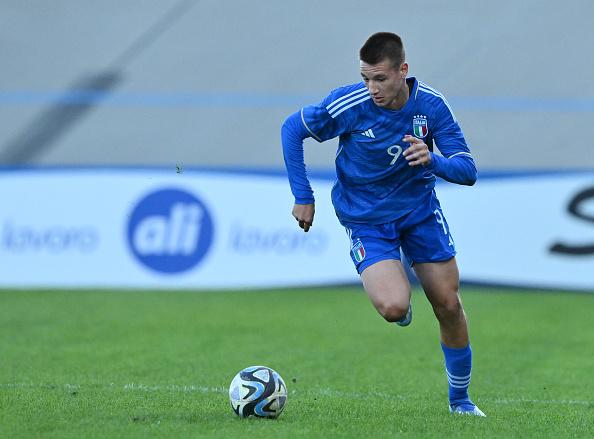 FORLI, ITALY - OCTOBER 31: Francesco Camarda of Italy in action during European Under-17 Championship 2024 qualifying round match between Greece and Italy at Stadio Tullo Morgagni on October 31, 2023 in Forli, Italy. (Photo by Giuseppe Bellini/Getty Images)