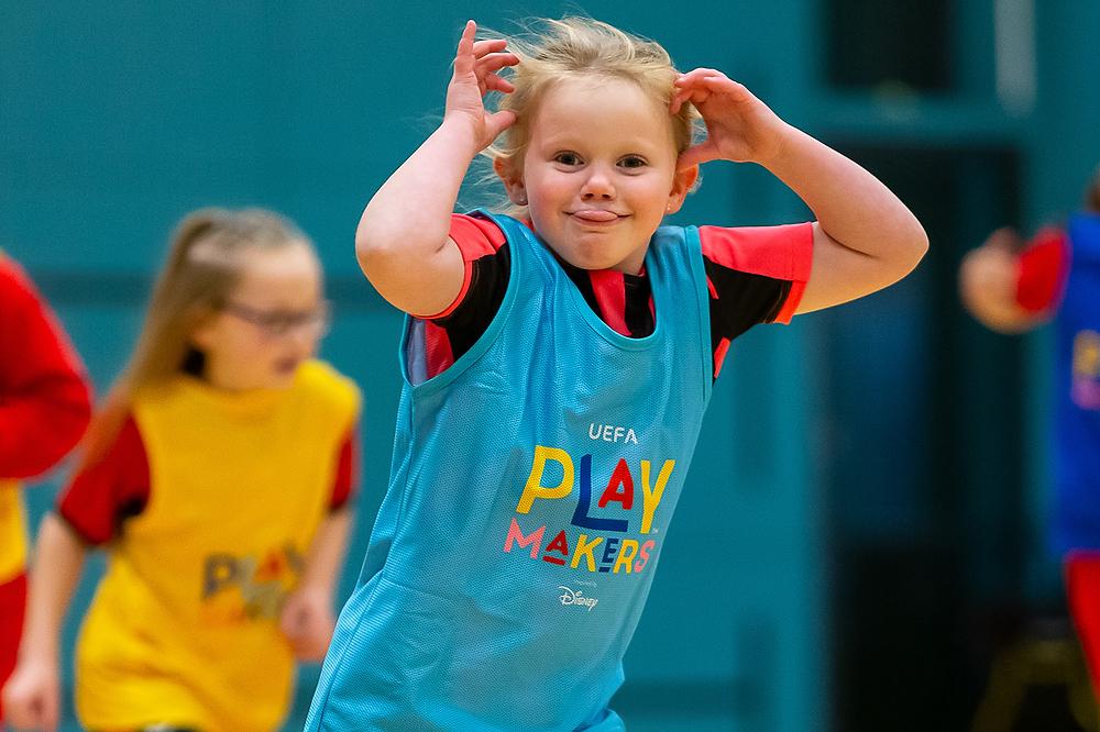Young girls enjoying the UEFA Playmakers session, learning new skills in a fun and safe environment. Donald Dewar Centre, Drumchapel, 06/11/2023. Image Credit: Colin Poultney/SWPL