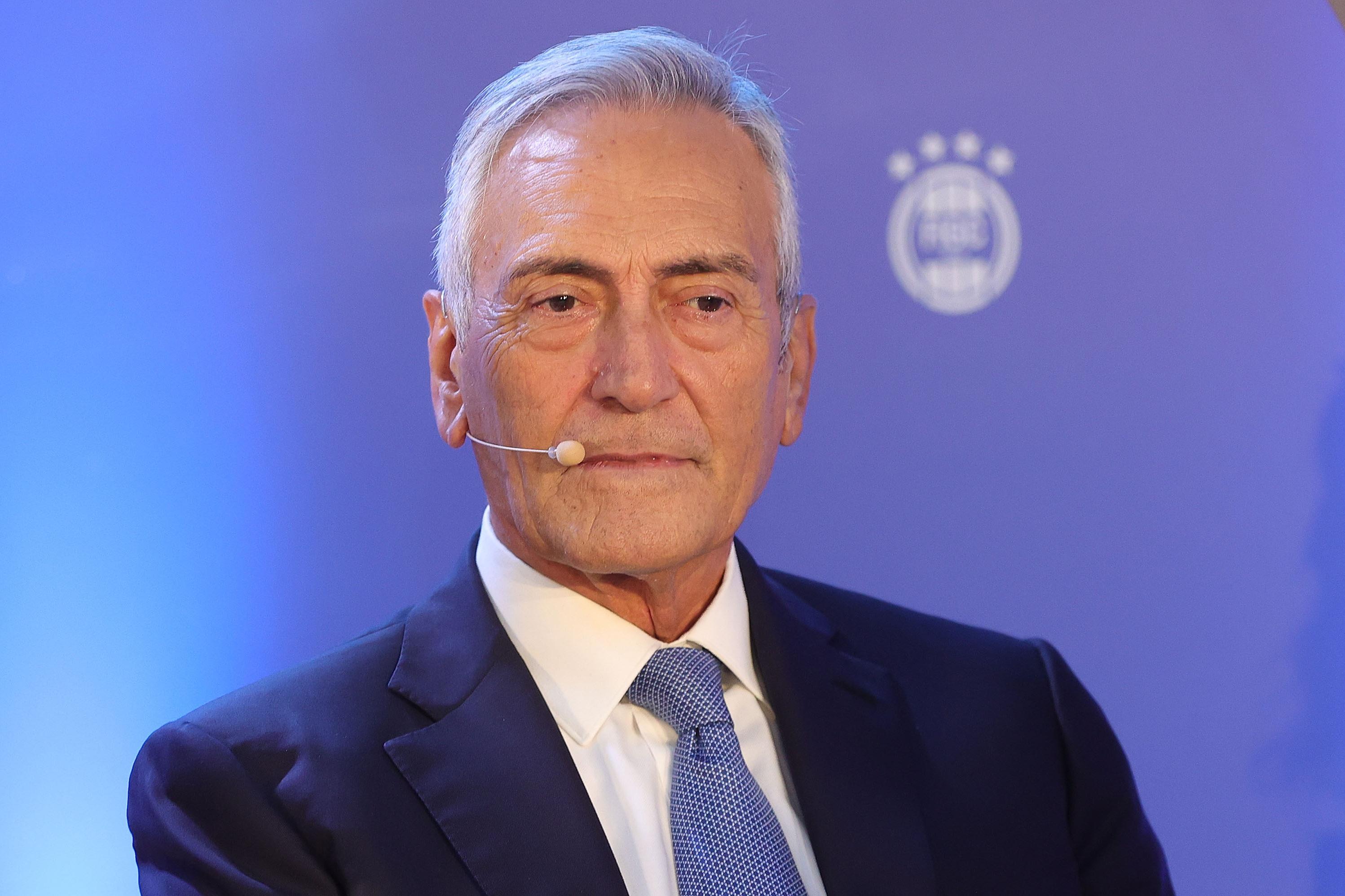 FLORENCE, ITALY - NOVEMBER 13: Gabriele Gravina president of the FIGC looks on during FIGC Hall of Fame at Centro Tecnico Federale di Coverciano on November 13, 2023 in Florence, Italy. (Photo by Gabriele Maltinti/Getty Images) *** Local Caption *** Gabriele Gravina