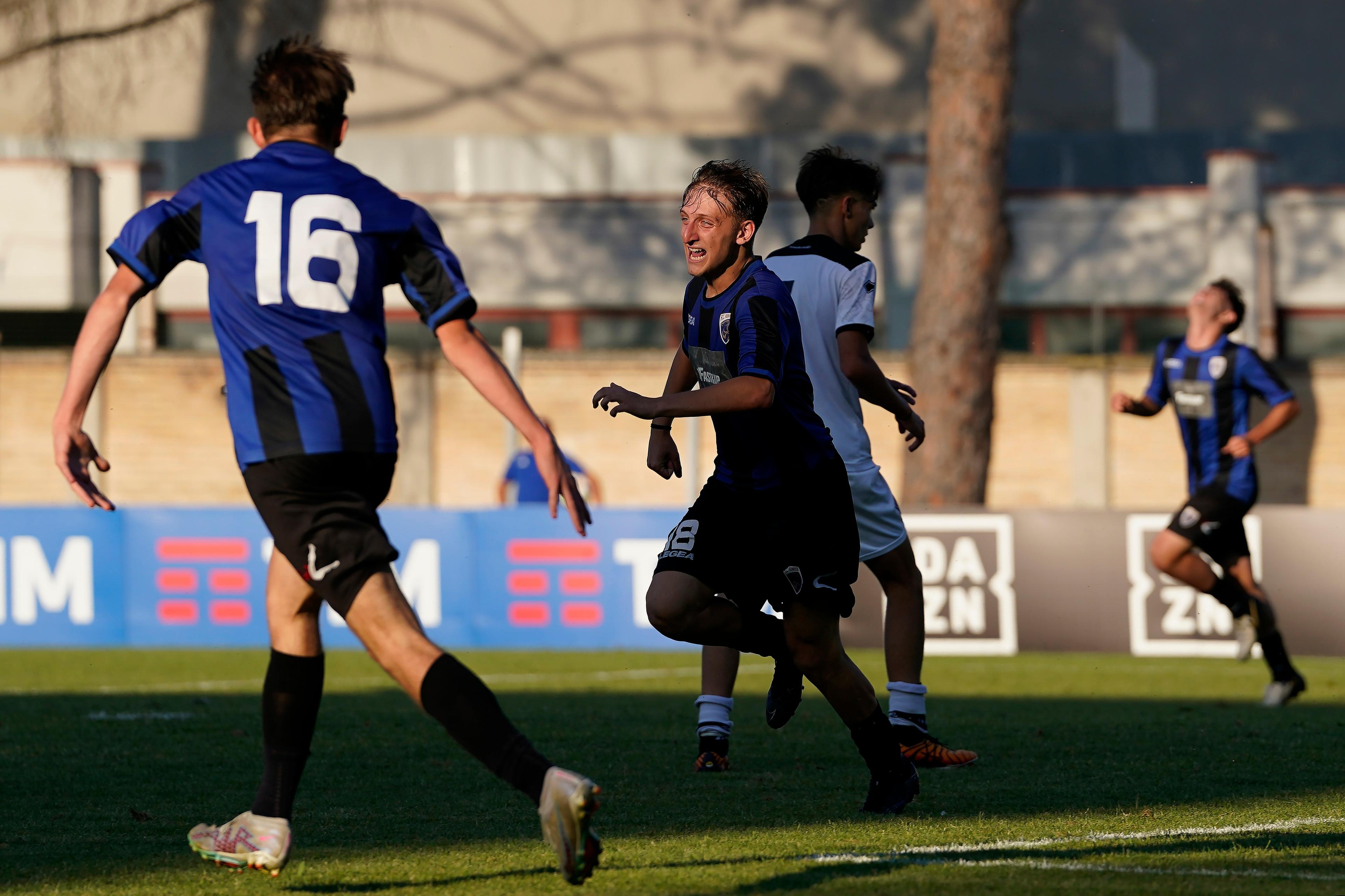 TOLENTINO, ITALY - JUNE 16: Luca Cante of Renate U17 celebrate after scoring a goal during the U17 Serie C match between Renate and Cesena at on June 16, 2024 in Tolentino, Italy. (Photo by Danilo Di Giovanni/Getty Images)