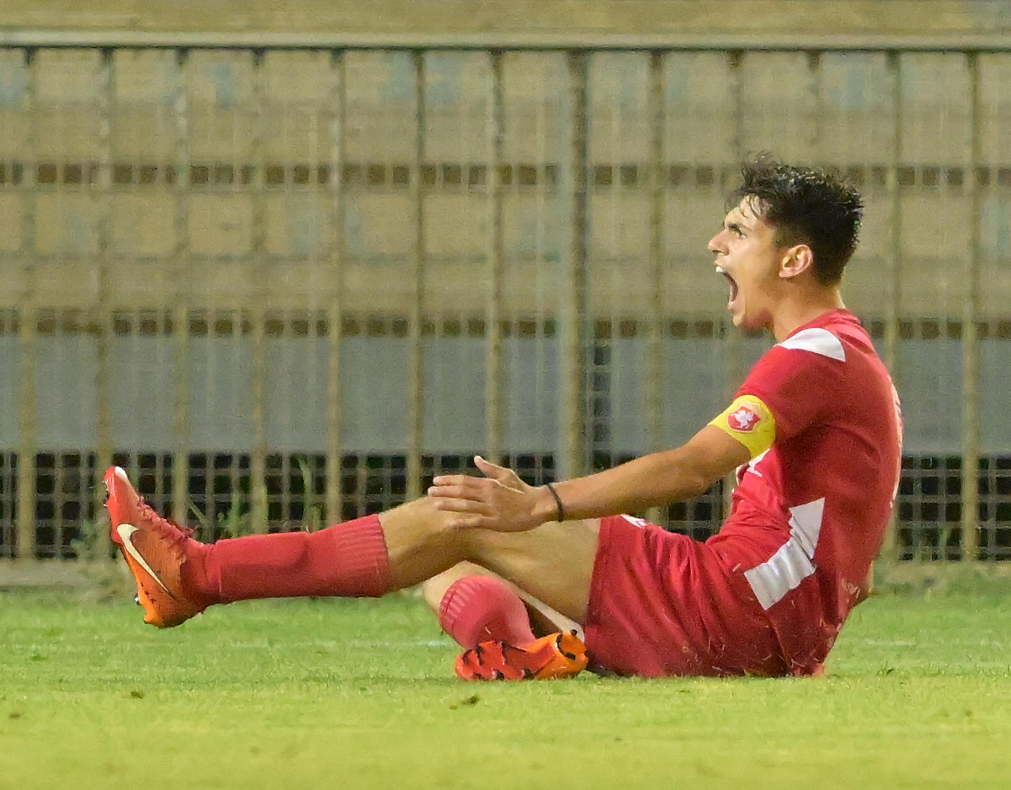 SAN BENEDETTO DEL TRONTO, ITALY - JUNE 16: Lorenzo Galeotti of Ancona celebrates after scoring goal 2-1 during the U17 Serie C Semi-final match between Ancona and Avellino at Stadio Riviera delle Palme on June 16, 2024 in San Benedetto del Tronto, Italy. (Photo by Giuseppe Bellini/Getty Images)