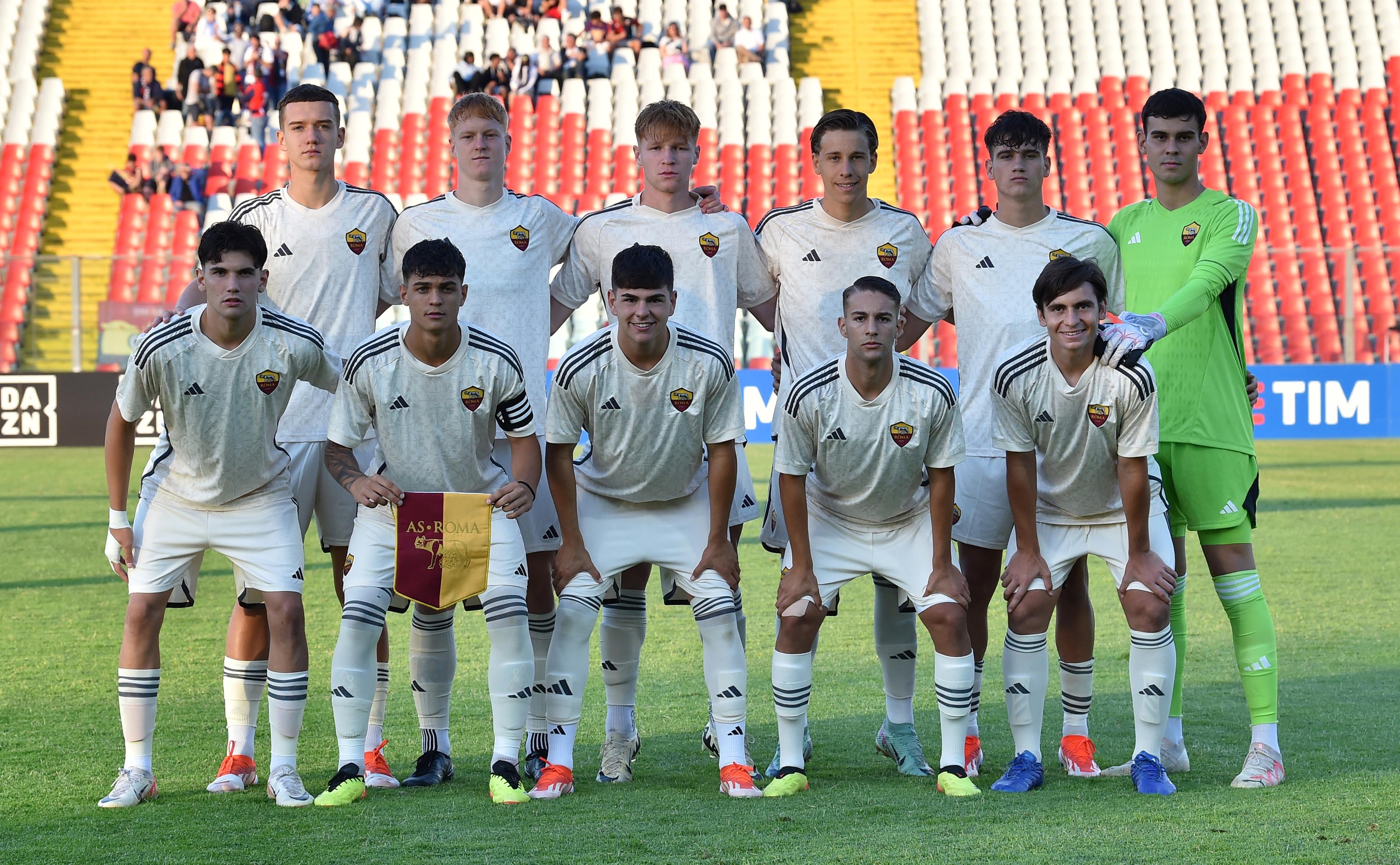 ANCONA, ITALY - JUNE 13 Team of AS Roma prior the U18 Final match between AS Roma and Genoa CFC at Del Conero Stadium on June 13, 2024 in Ancona, Italy. (Photo by Giuseppe Bellini/Getty Images)