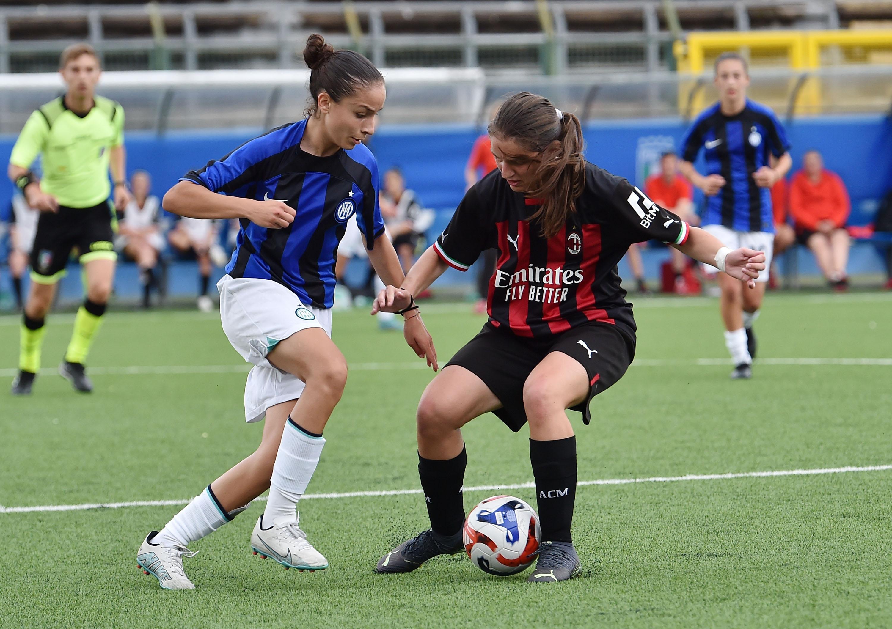SENIGALLIA, ITALY - JUNE 30: the Women U15 Final match between FC Internazionale and AC Milan at Stadio Goffredo Bianchelli on June 30, 2023 in Senigallia, Italy. (Photo by Giuseppe Bellini/Getty Images)