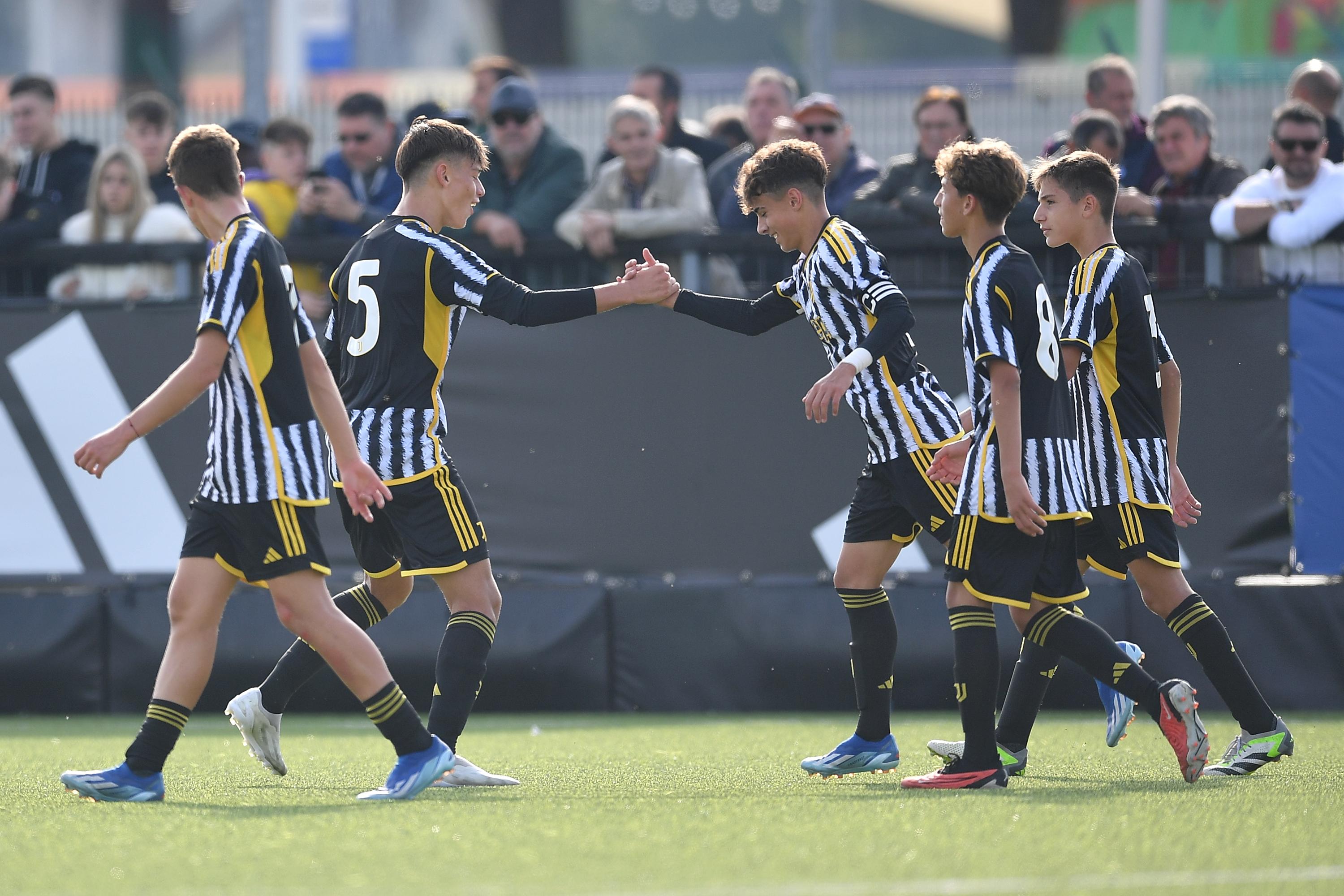 VINOVO, ITALY - OCTOBER 22:  Thomas Corigliano of Juventus U15 celebrates a goal during the match between Juventus U15 and Torino U15 at Juventus Center Vinovo on October 22, 2023 in Vinovo, Italy.  (Photo by Valerio Pennicino - Juventus FC/Juventus FC via Getty Images) *** Local Caption *** Thomas Corigliano