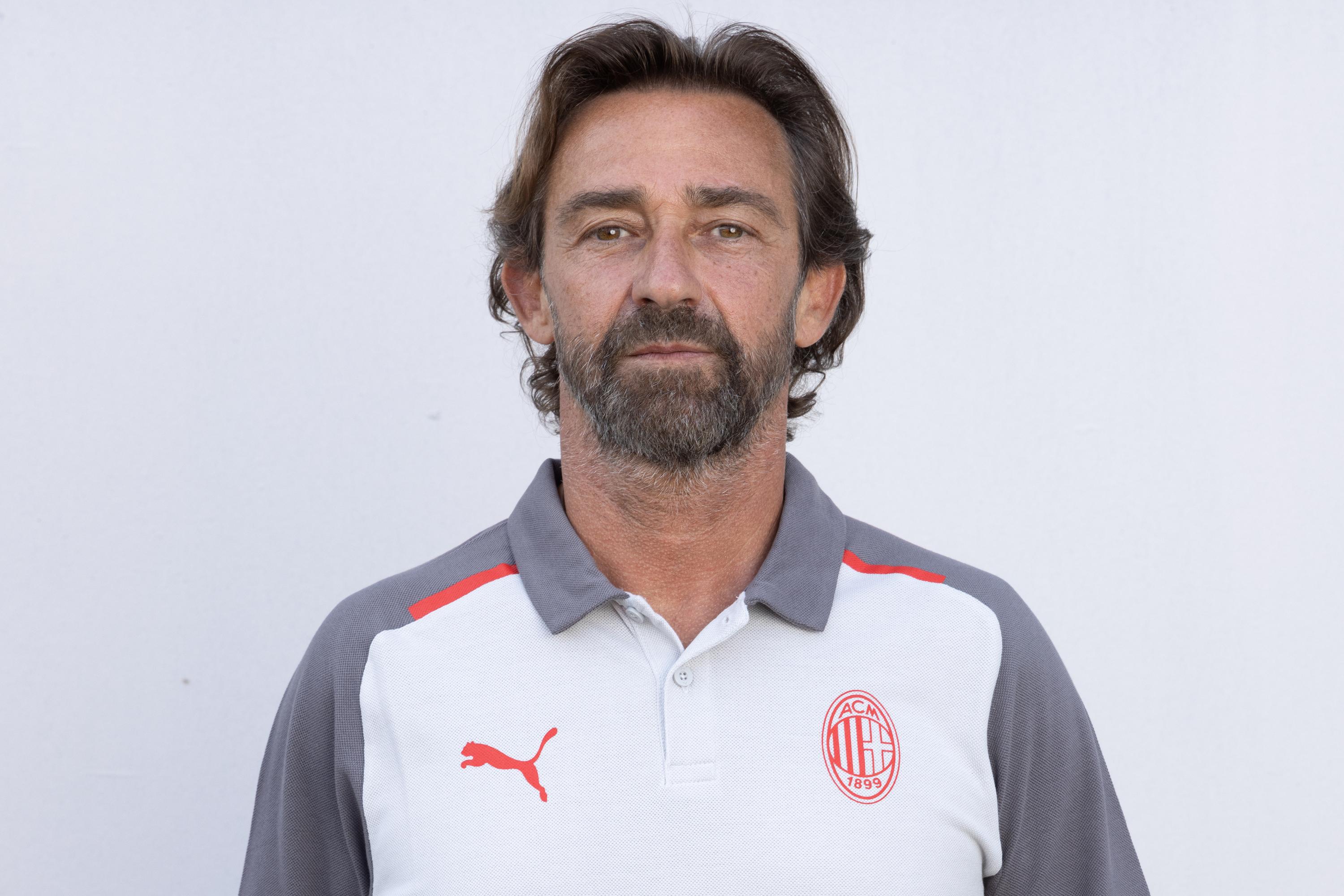MILAN, ITALY - SEPTEMBER 12: Head coach Simone Baldo of AC Milan Under 16 poses for a photo at Vismara PUMA House of Football on September 12, 2023 in Milan, Italy. (Photo by AC Milan/AC Milan via Getty Images)
