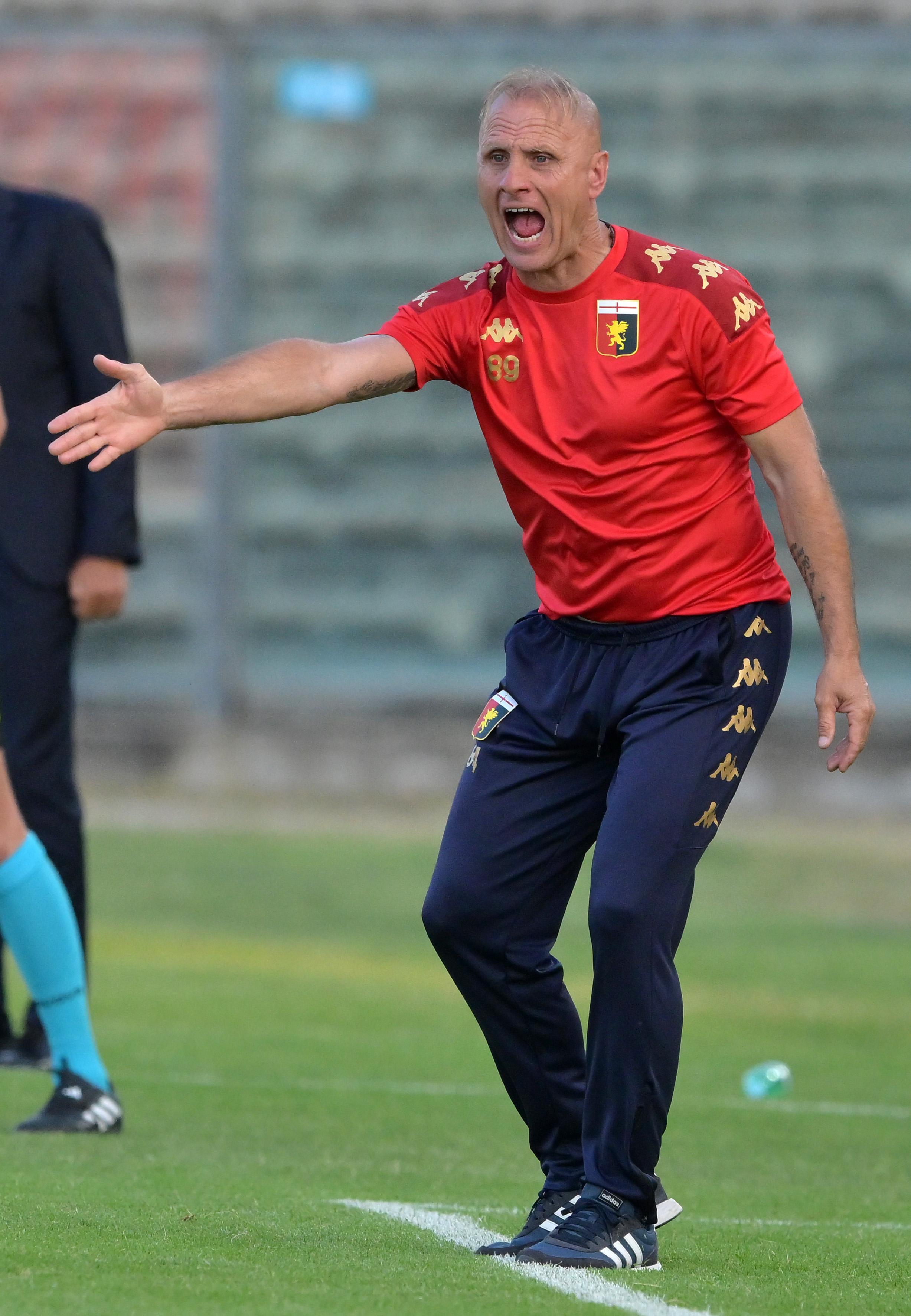 ANCONA, ITALY - JUNE 13 Gennaro Ruotolo head coach of Genoa CFC reacts during the U18 Final match between AS Roma and Genoa CFC at Del Conero Stadium on June 13, 2024 in Ancona, Italy. (Photo by Giuseppe Bellini/Getty Images)