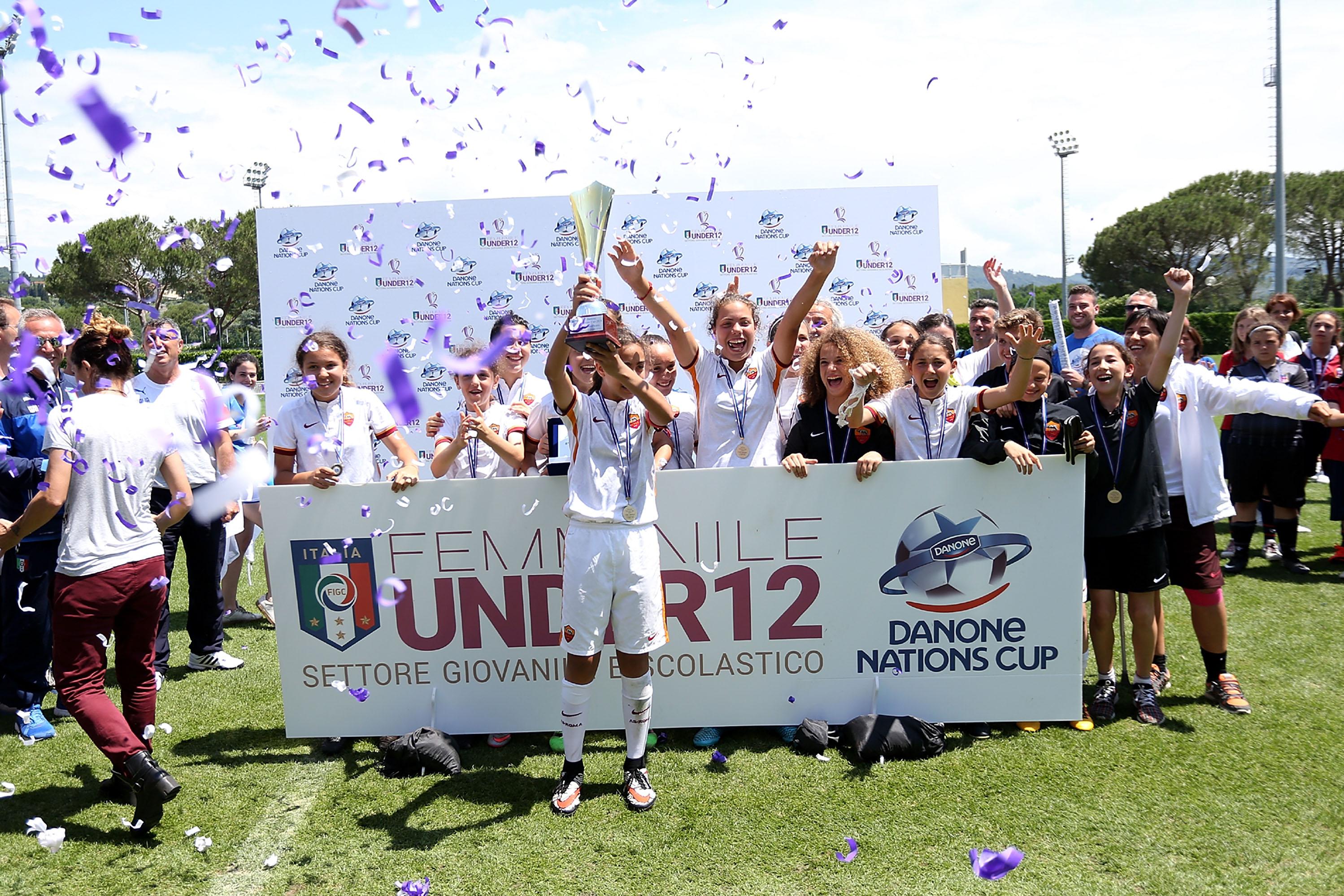 FLORENCE, ITALY - JUNE 12: As Roma Womens under12 celebrates the Danone Cup during the Italian Football Federation 8th Grassroots Festival at Coverciano on June 11, 2016 in Florence, Italy. (Photo by Gabriele Maltinti/Getty Images)
