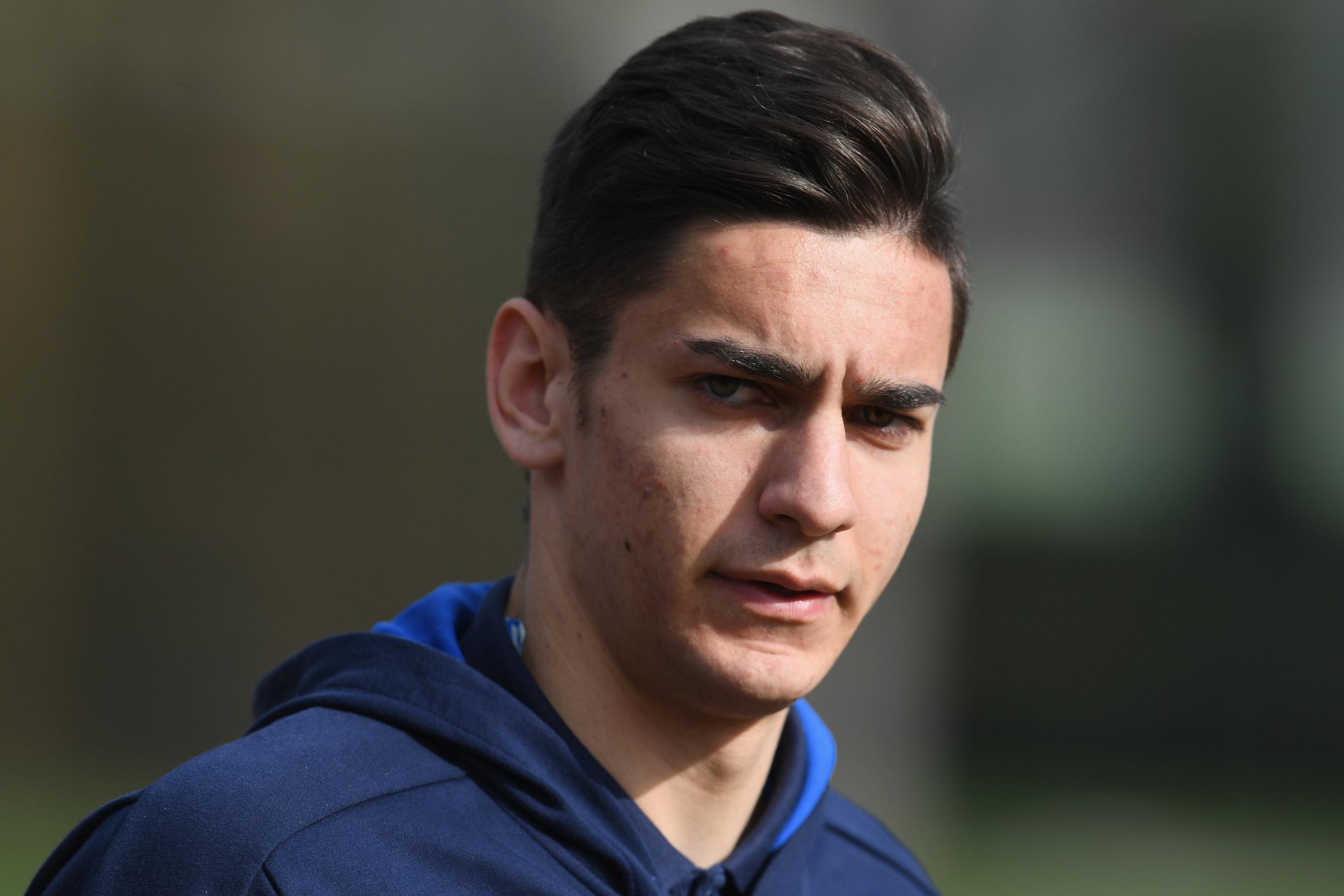 FLORENCE, ITALY - FEBRUARY 22:  Alex Meret of Italy looks on prior to the training session at the club\\'s training ground at Coverciano on February 22, 2017 in Florence, Italy.  (Photo by Claudio Villa/Getty Images)