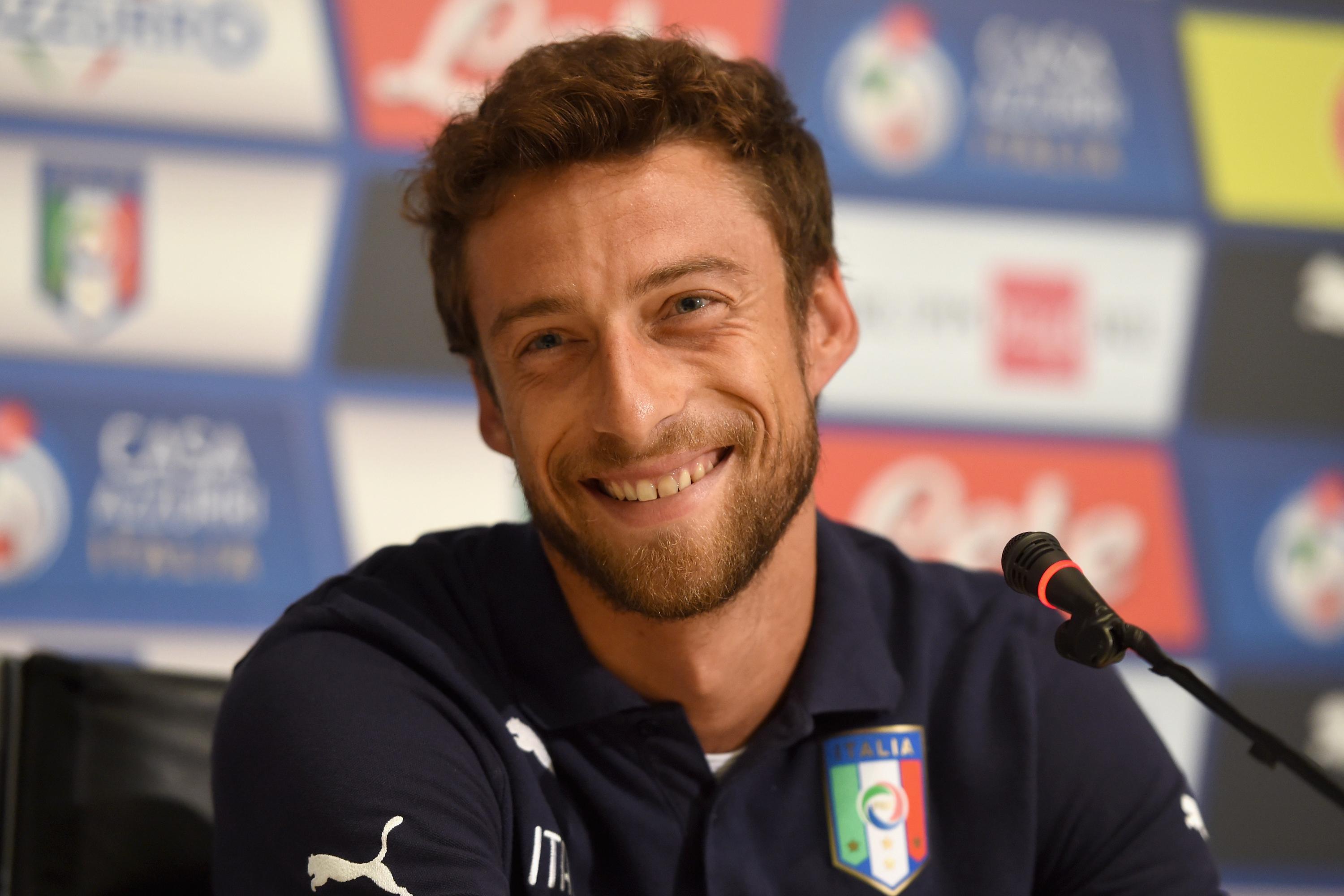 FLORENCE, ITALY - JUNE 10:  Claudio Marchisio speaks to the media before the Italy Training Session at Coverciano on June 10, 2015 in Florence, Italy.  (Photo by Claudio Villa/Getty Images)