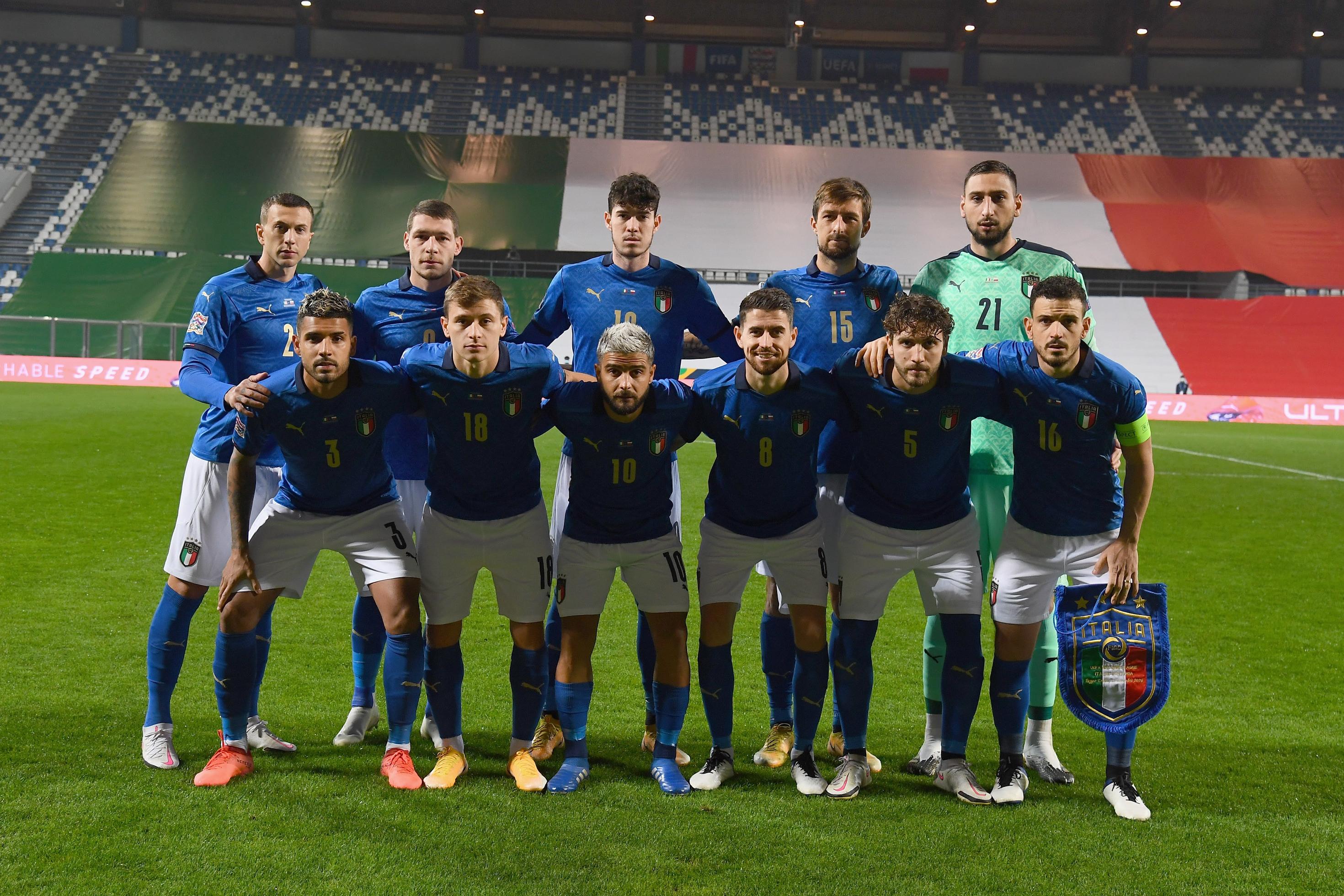 REGGIO NELL\\'EMILIA, ITALY - NOVEMBER 15:  Italy before the UEFA Nations League group stage match between Italy and Poland at Mapei Stadium - Citta\\' del Tricolore on November 15, 2020 in Reggio nell\\'Emilia, Italy.  (Photo by Claudio Villa/Getty Images)
