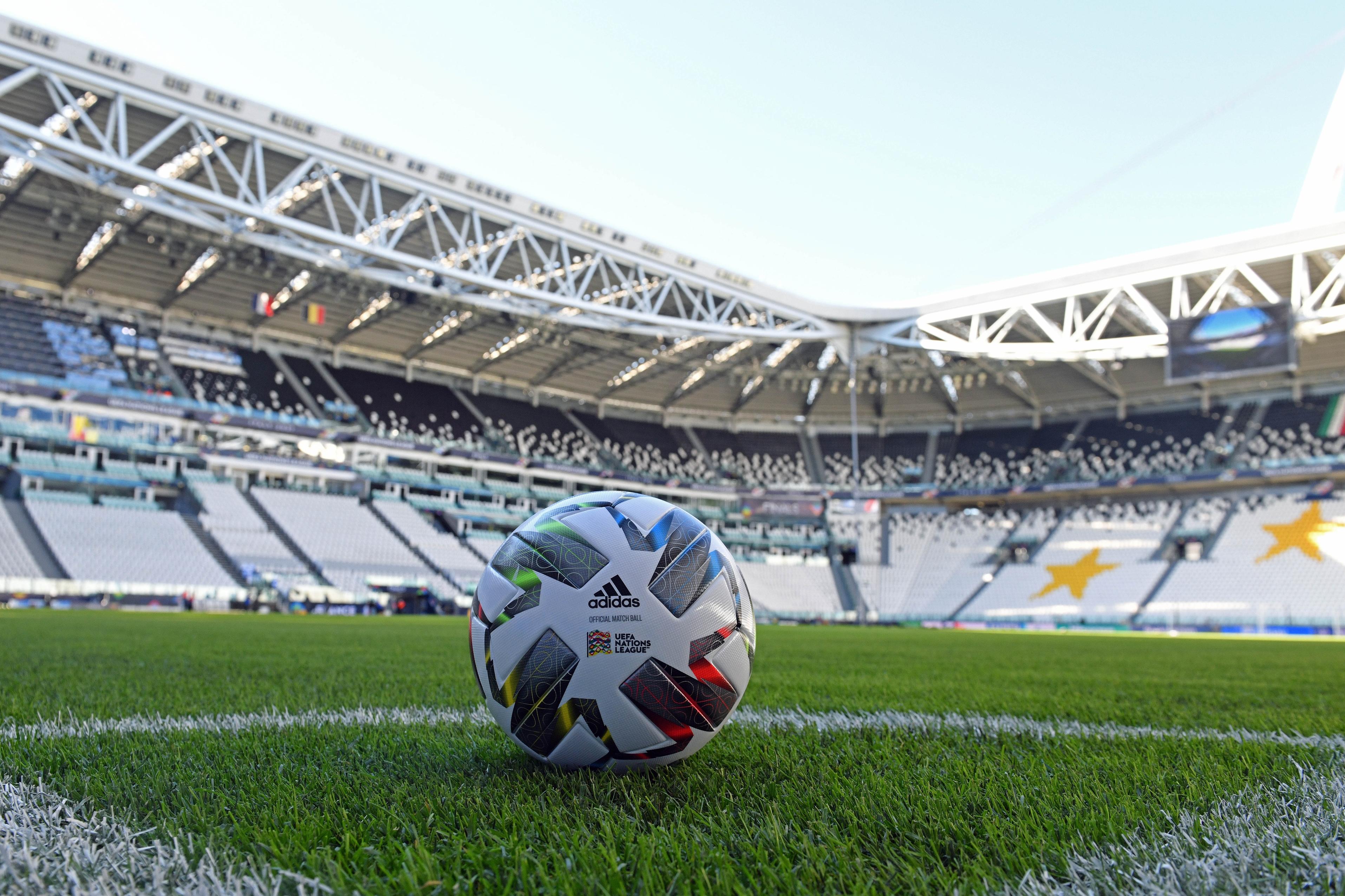 TURIN, ITALY - OCTOBER 06: UEFA Nations League Official adidas match ball at the Juventus Stadium ahead of the UEFA Nations League Finals 2021 on October 6, 2021 in Turin, Italy.  (Photo by Chris Ricco - UEFA/UEFA via Getty Images)
