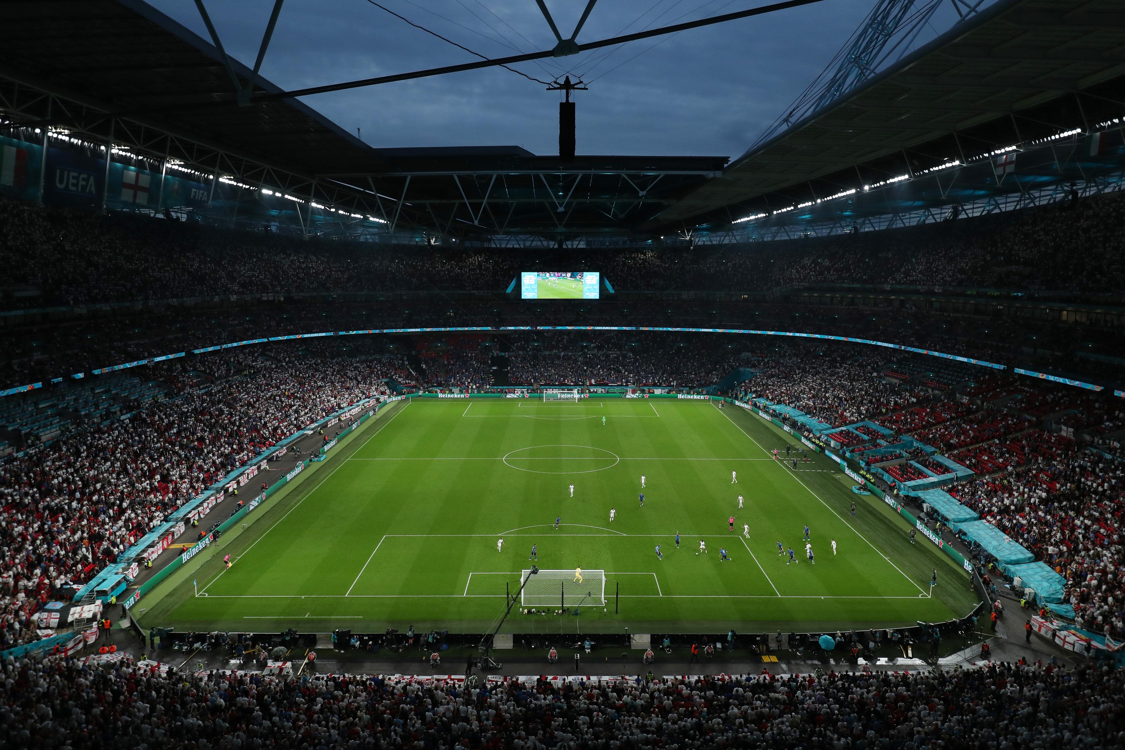 LONDON, ENGLAND - JULY 11: General view inside the stadium prior to the UEFA Euro 2020 Championship Final between Italy and England at Wembley Stadium on July 11, 2021 in London, England. (Photo by Alex Morton - UEFA/UEFA via Getty Images)
