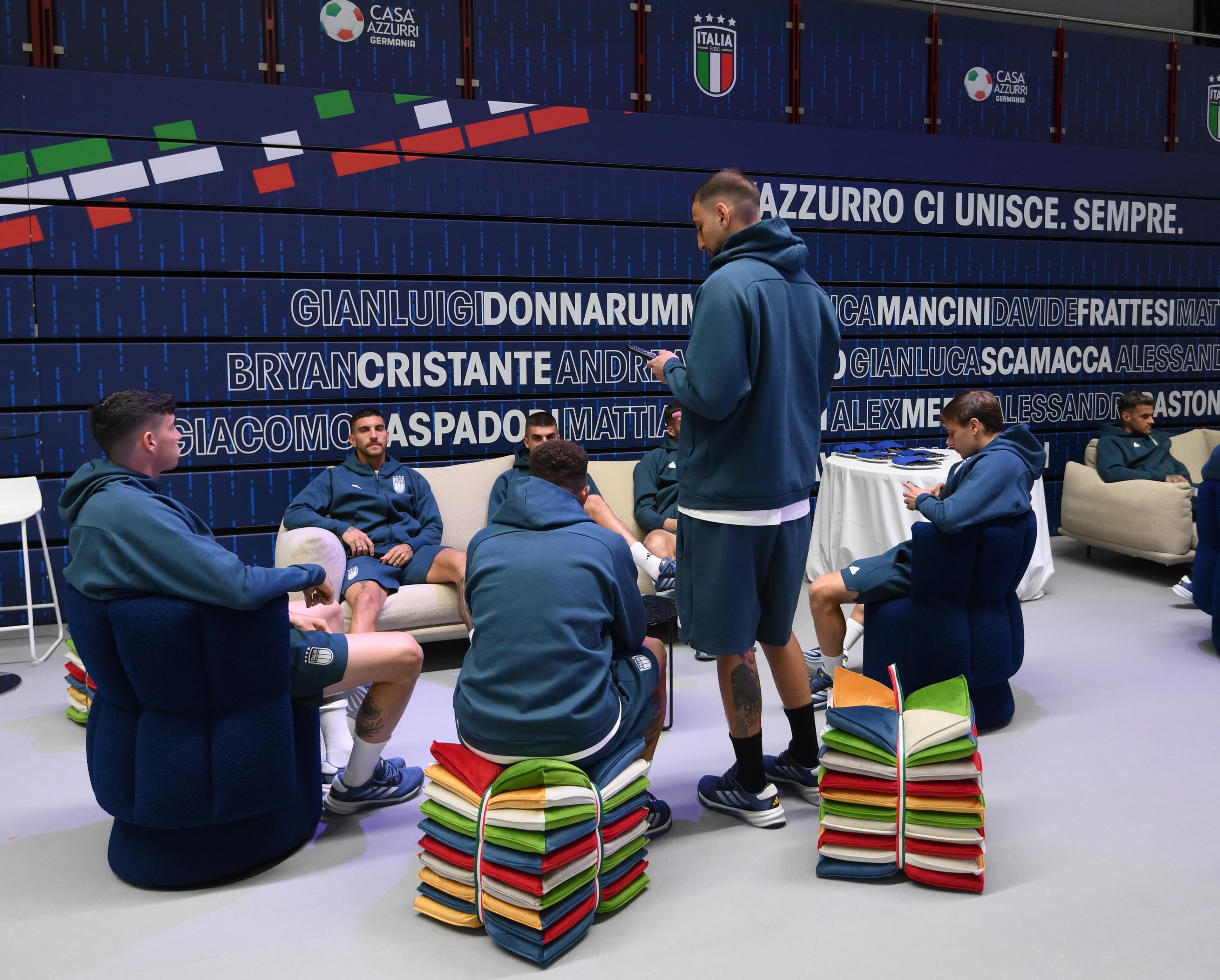 ISERLOHN, GERMANY - JUNE 11: Players of Italy attend during opening Casa Azzurri after training session at Casa Azzurri on June 11, 2024 in Iserlohn, Germany. (Photo by Claudio Villa/Getty Images for FIGC)
