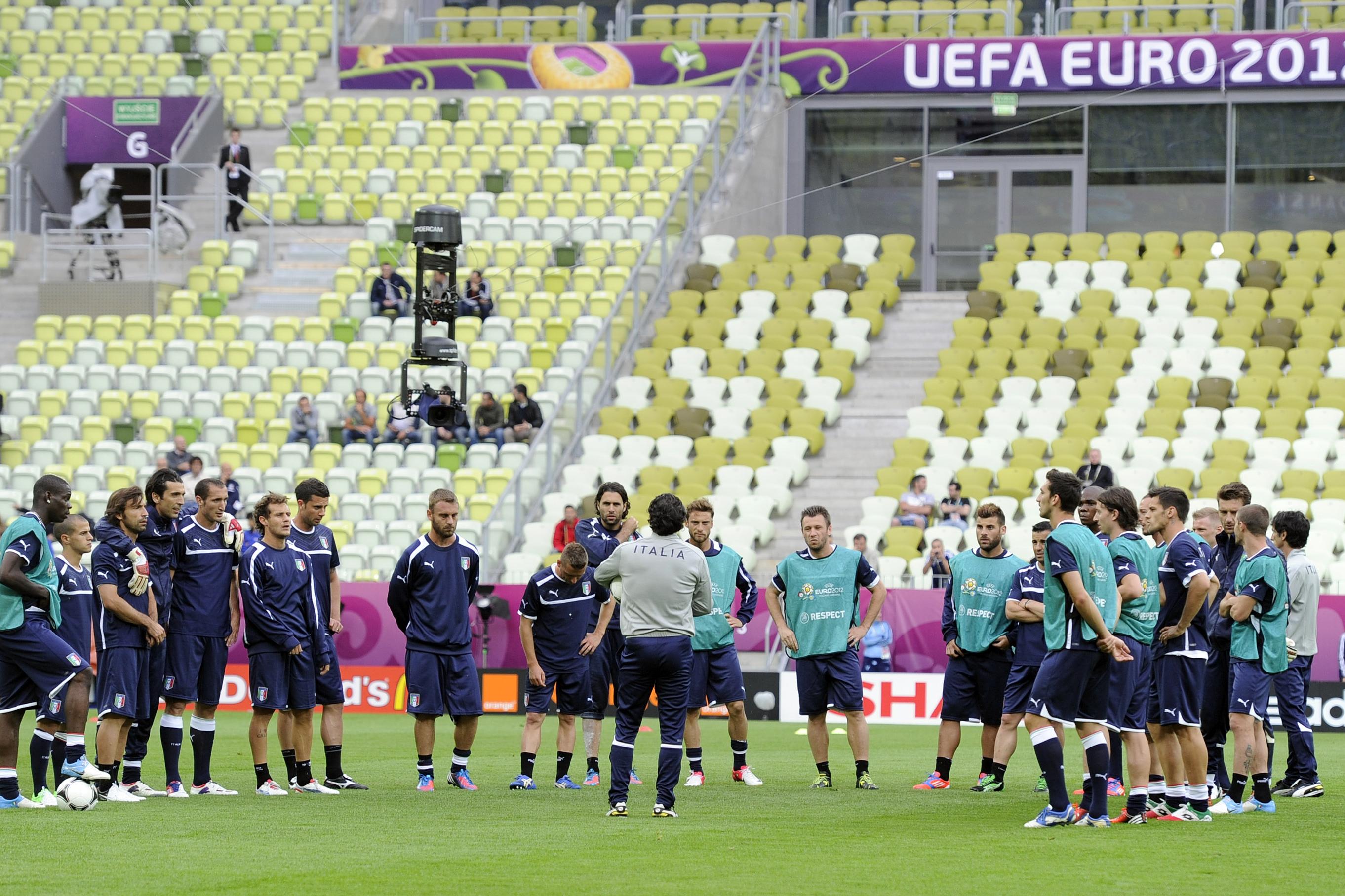 GDANSK, POLAND - JUNE 9: Players of Italy during a UEFA EURO 2012 training session at the Municipal Stadium on June 9, 2012 in Gdansk, Poland.